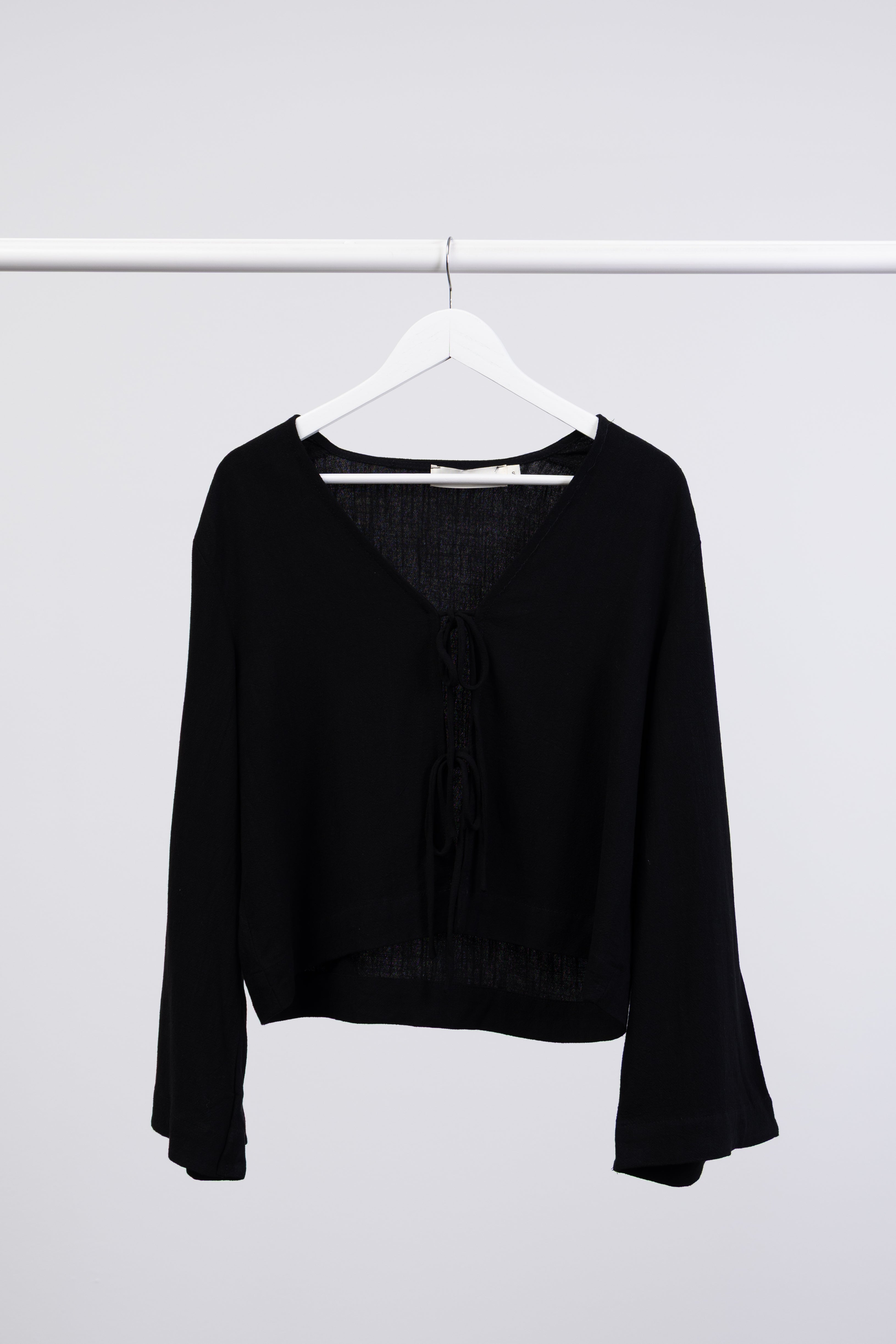 Bluse mit Bindebändern aus Leinen-Mix