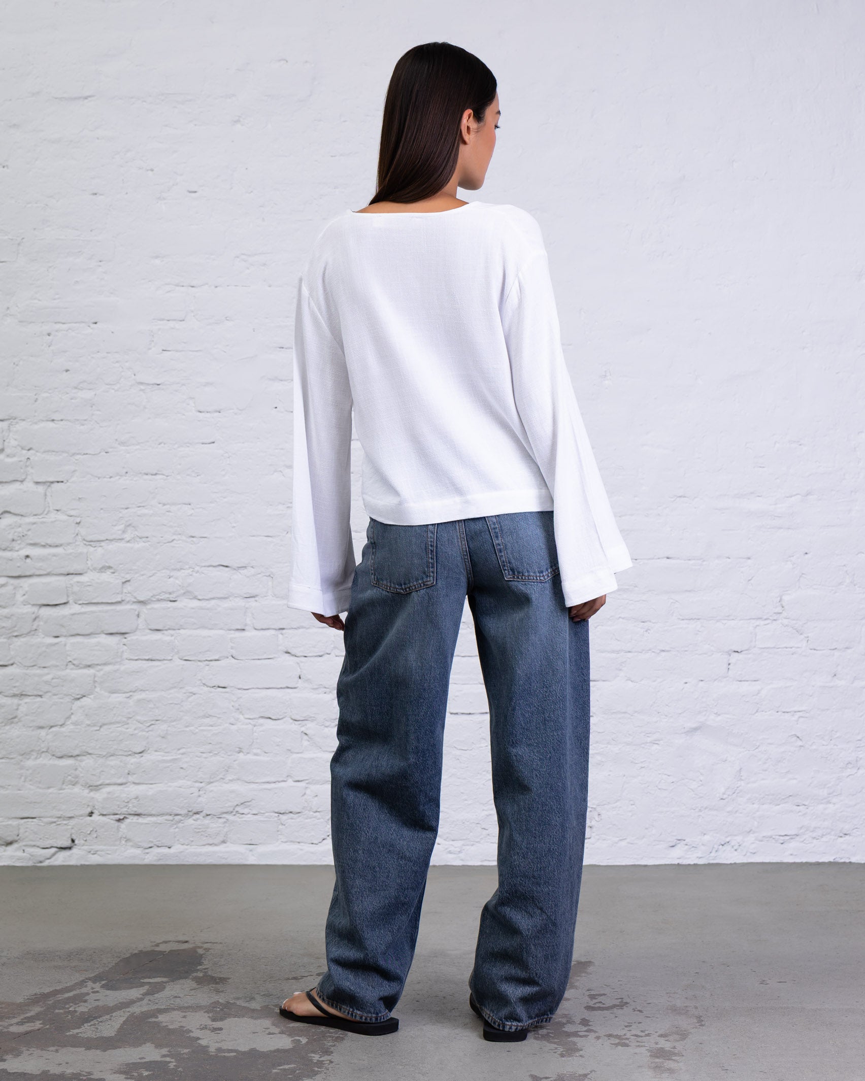 Bluse mit Bindebändern aus Leinen-Mix