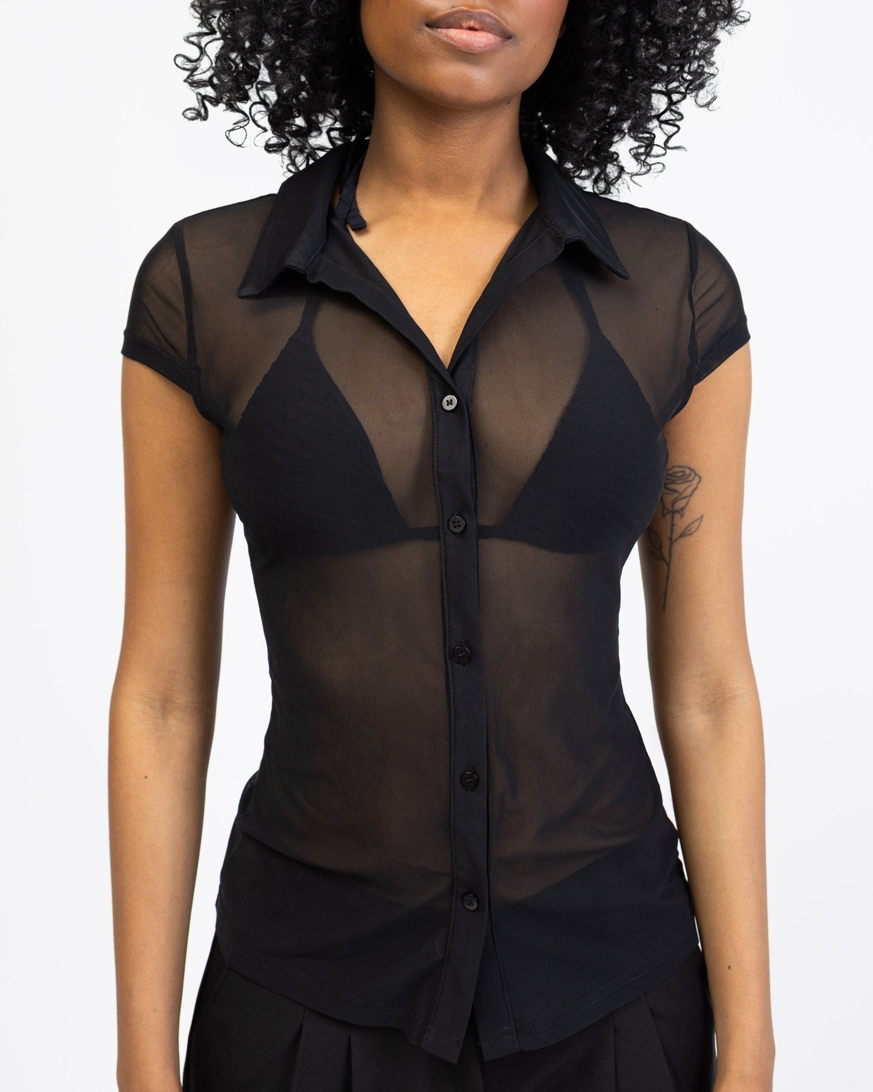 Einfarbige Mesh Kurzarmbluse