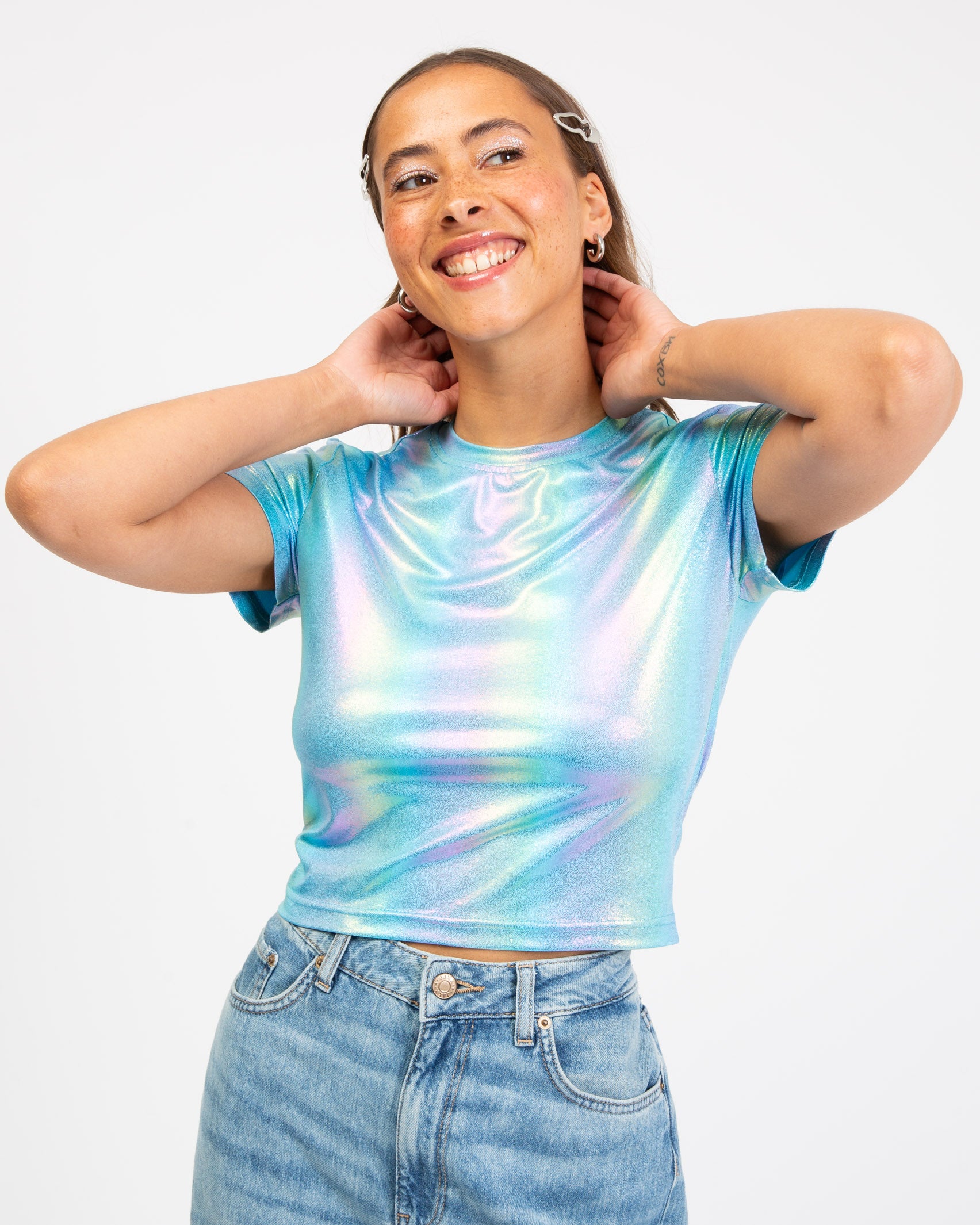 Blaues holografisches T-Shirt