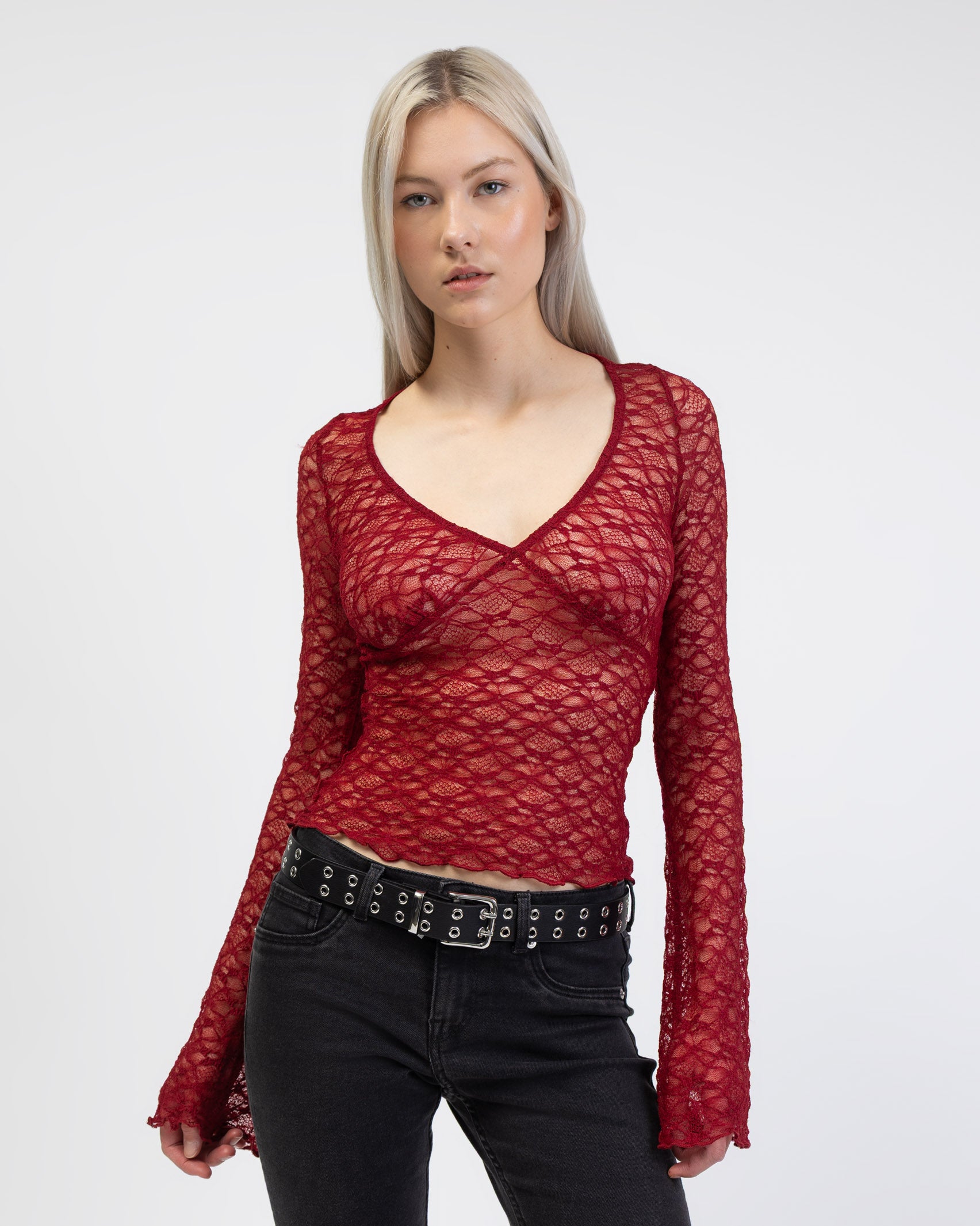 Elegantes Spitzenlangarmshirt