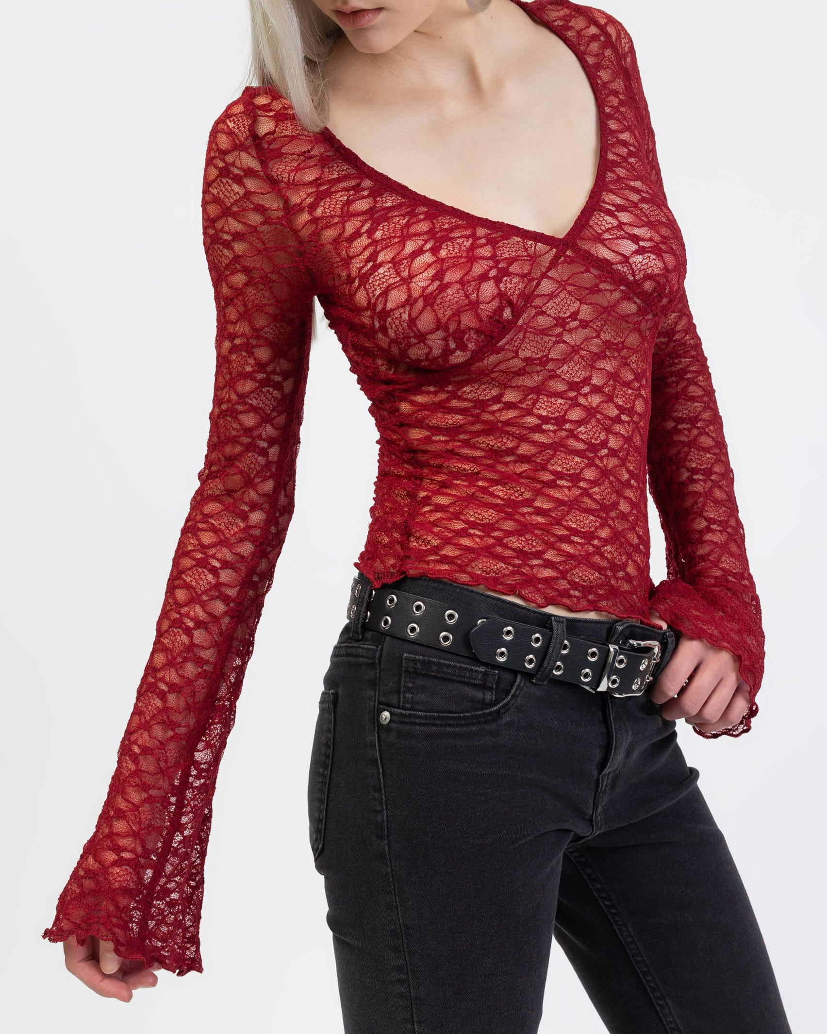 Elegantes Spitzenlangarmshirt