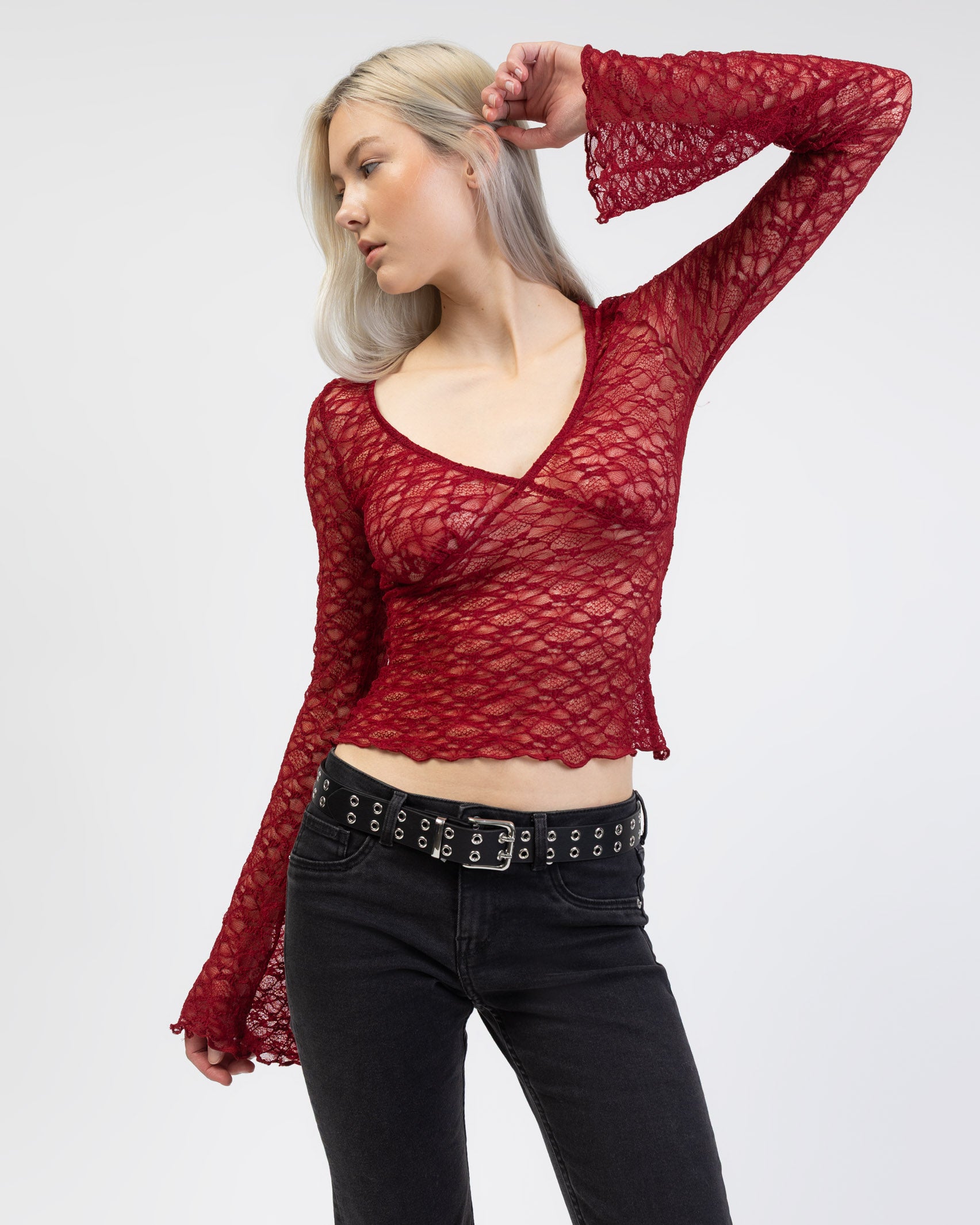 Elegantes Spitzenlangarmshirt