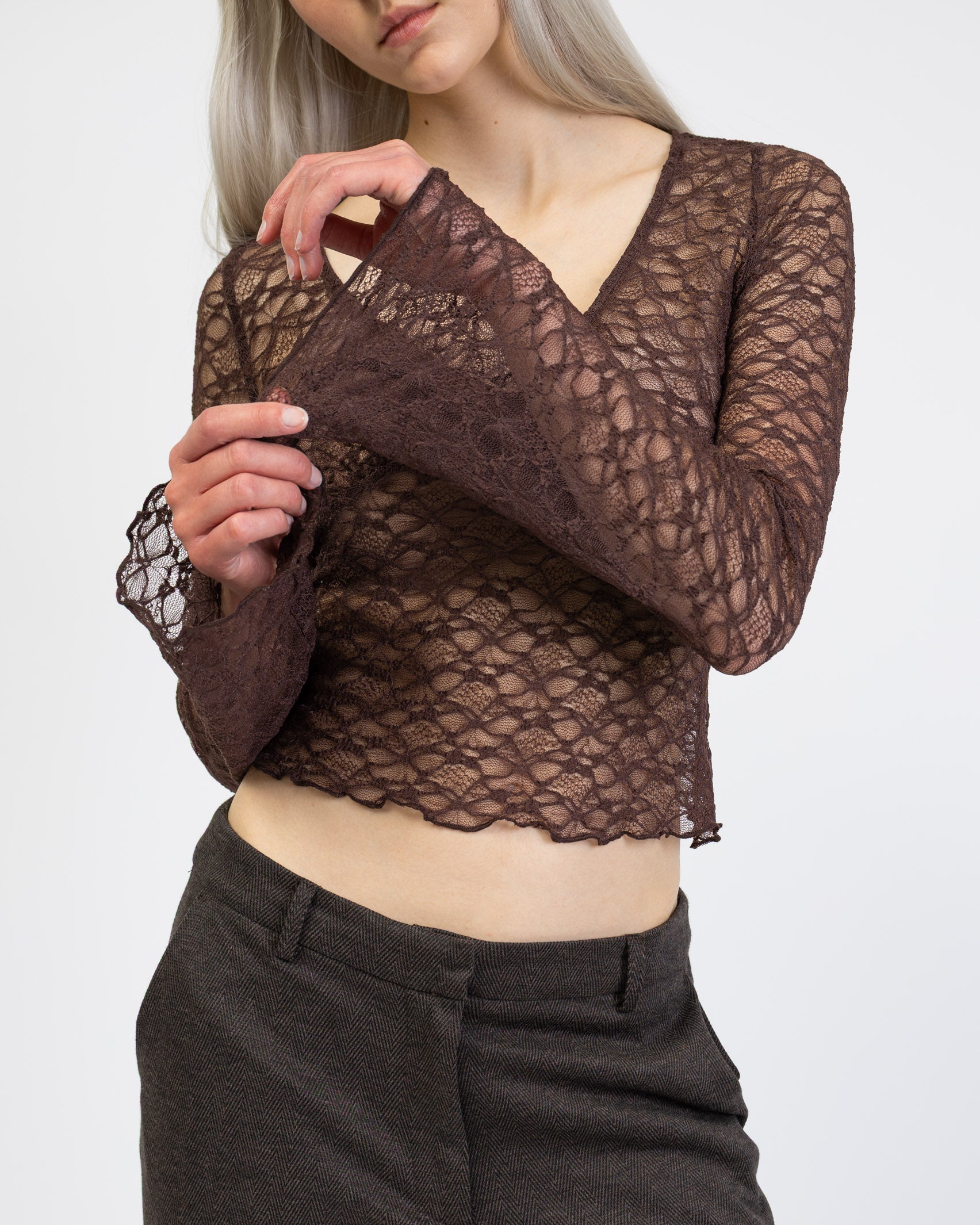 Elegantes Spitzenlangarmshirt