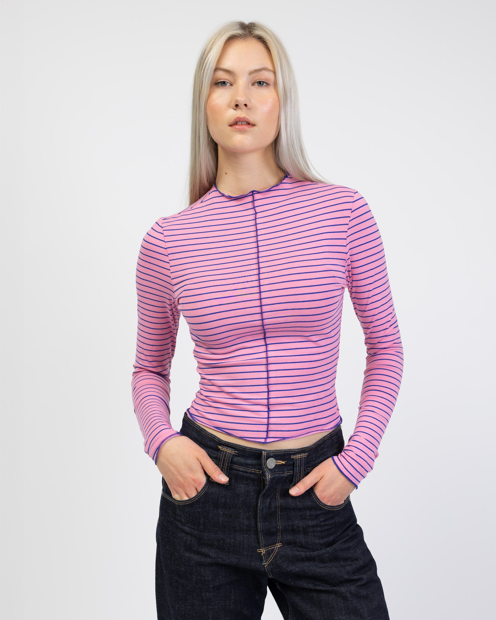 Langarmshirt mit Nahtdetails und Streifen