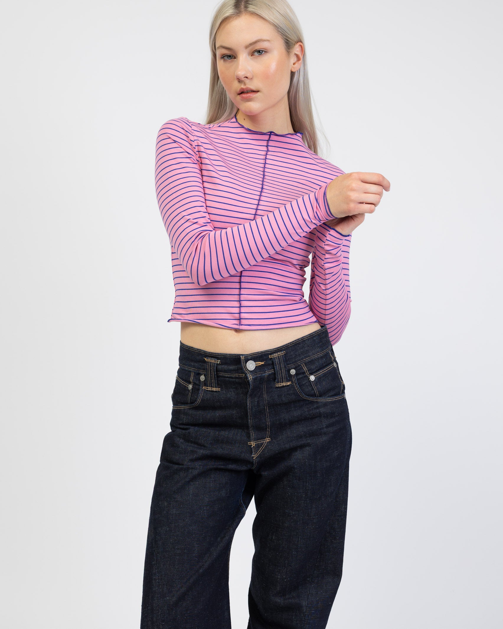 Langarmshirt mit Nahtdetails und Streifen