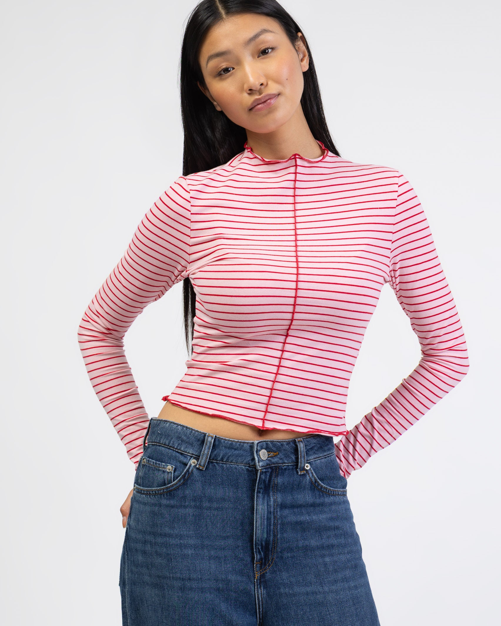 Langarmshirt mit Nahtdetails und Streifen