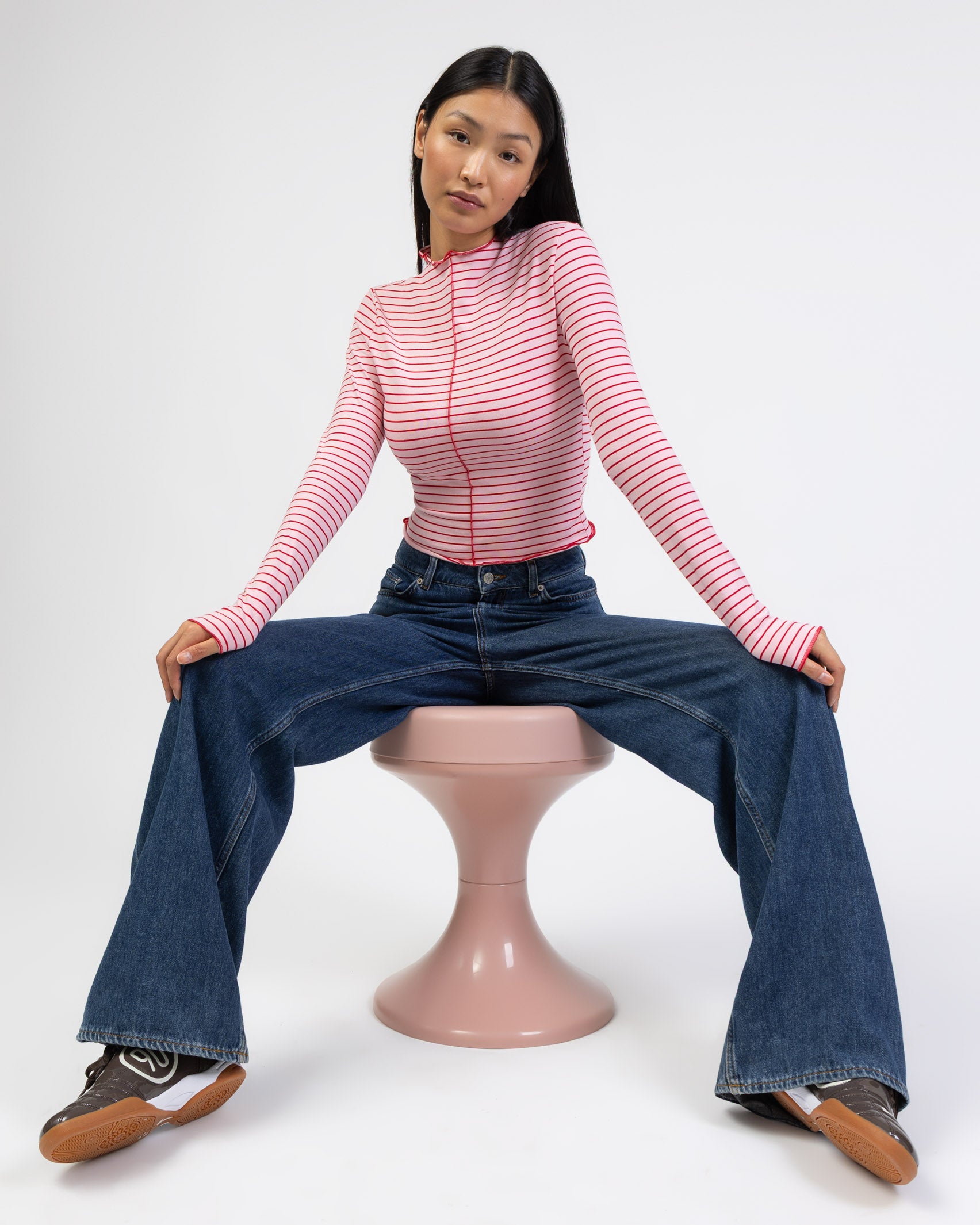 Langarmshirt mit Nahtdetails und Streifen