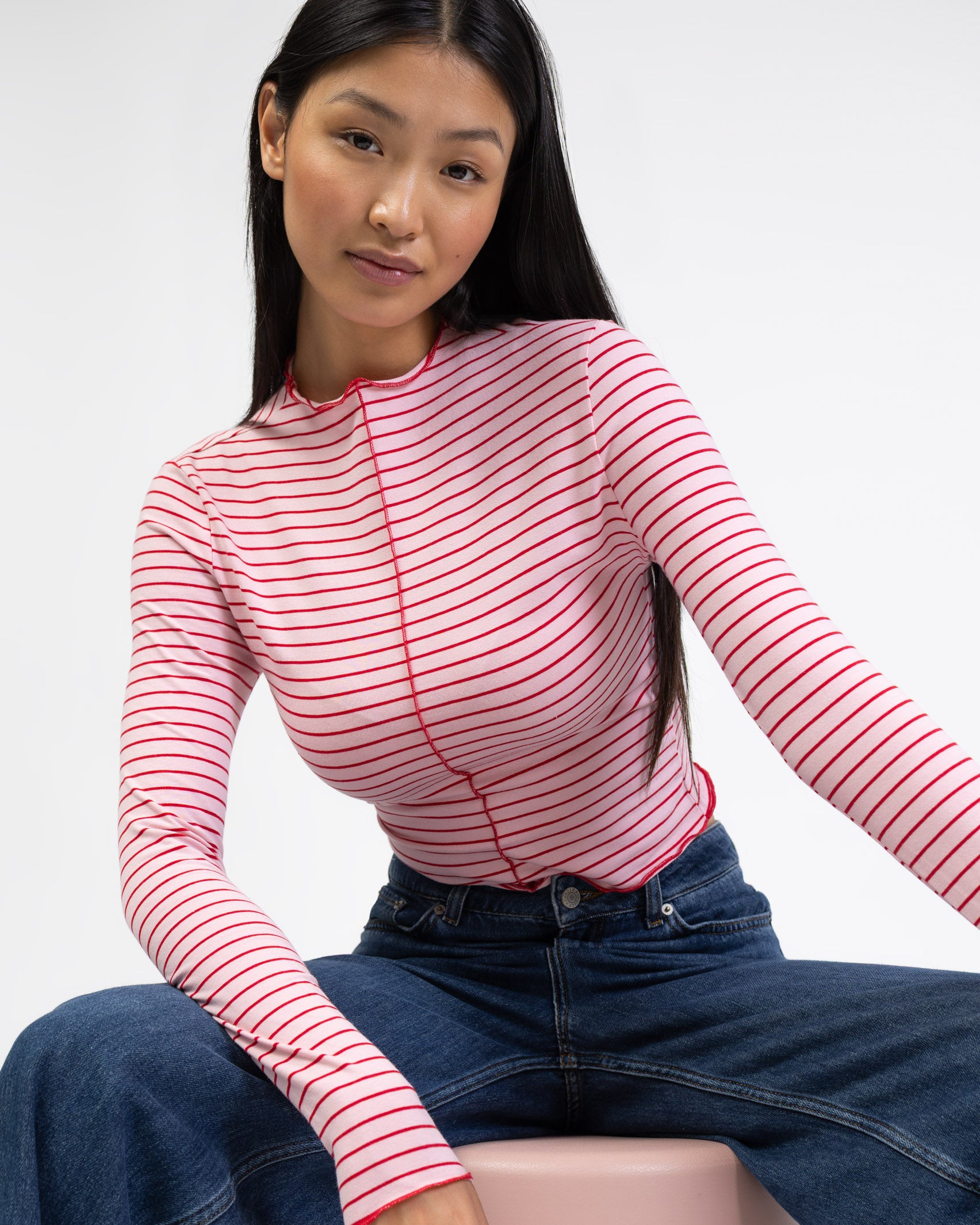 Langarmshirt mit Nahtdetails und Streifen