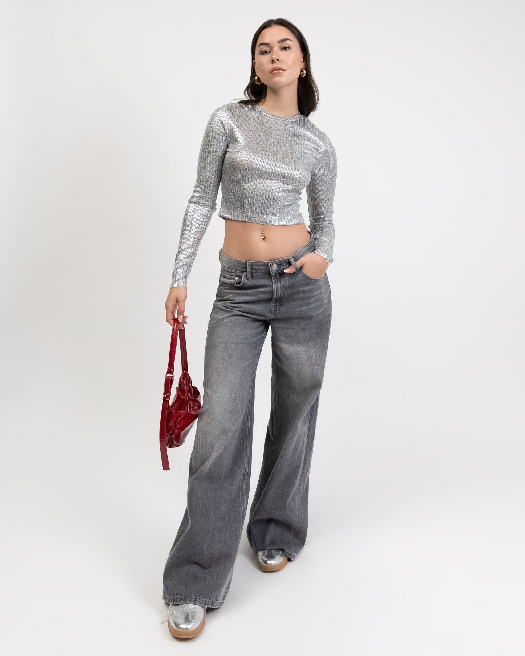 Glitzerndes Crop Langarmshirt