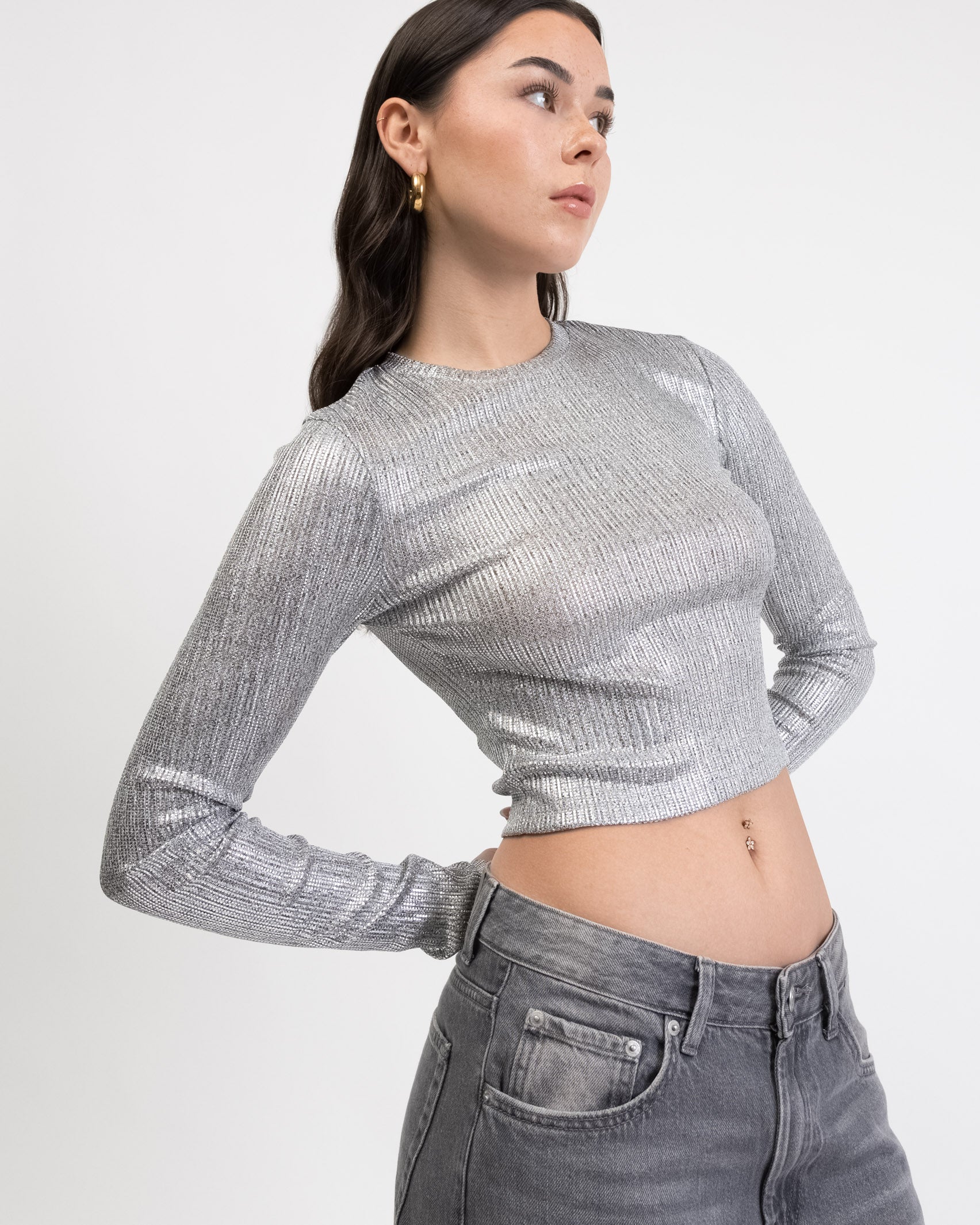 Glitzerndes Crop Langarmshirt