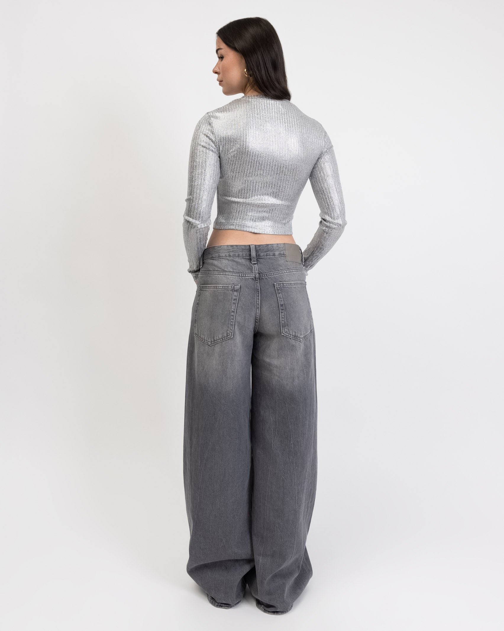 Glitzerndes Crop Langarmshirt