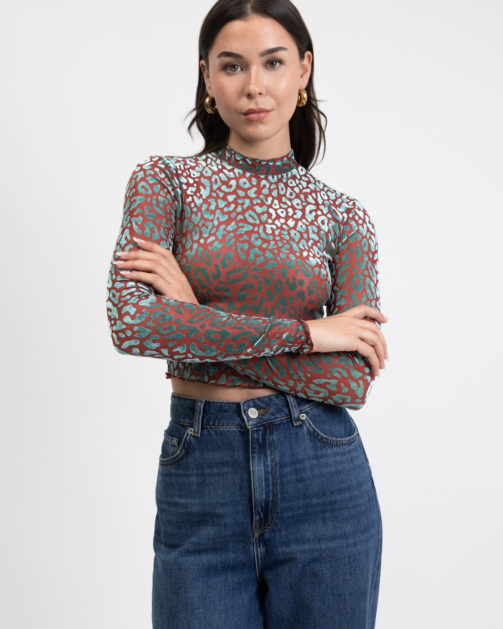 Langarmshirt mit Samt Animalprint