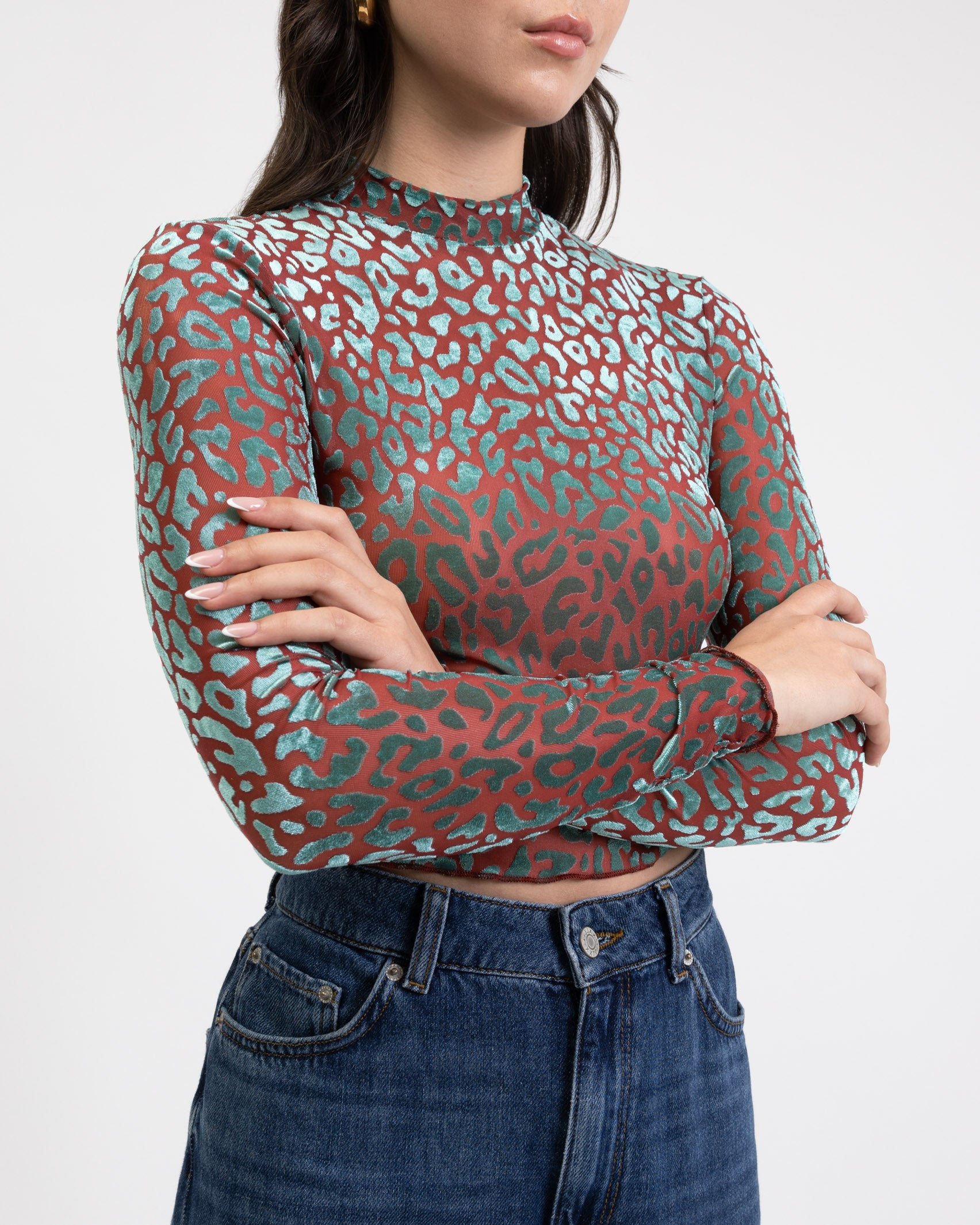 Langarmshirt mit Samt Animalprint