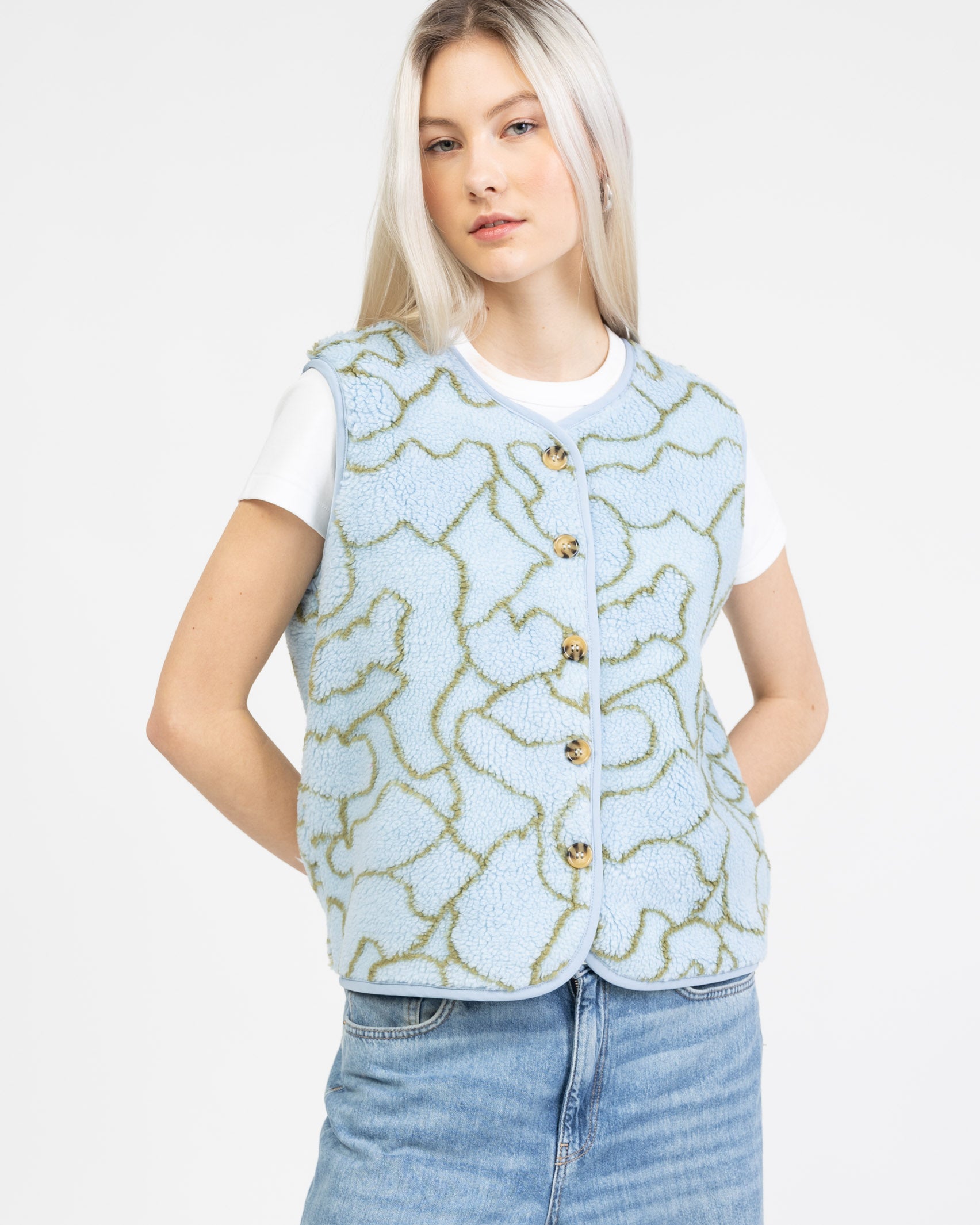 Teddyweste mit organischem Print blau