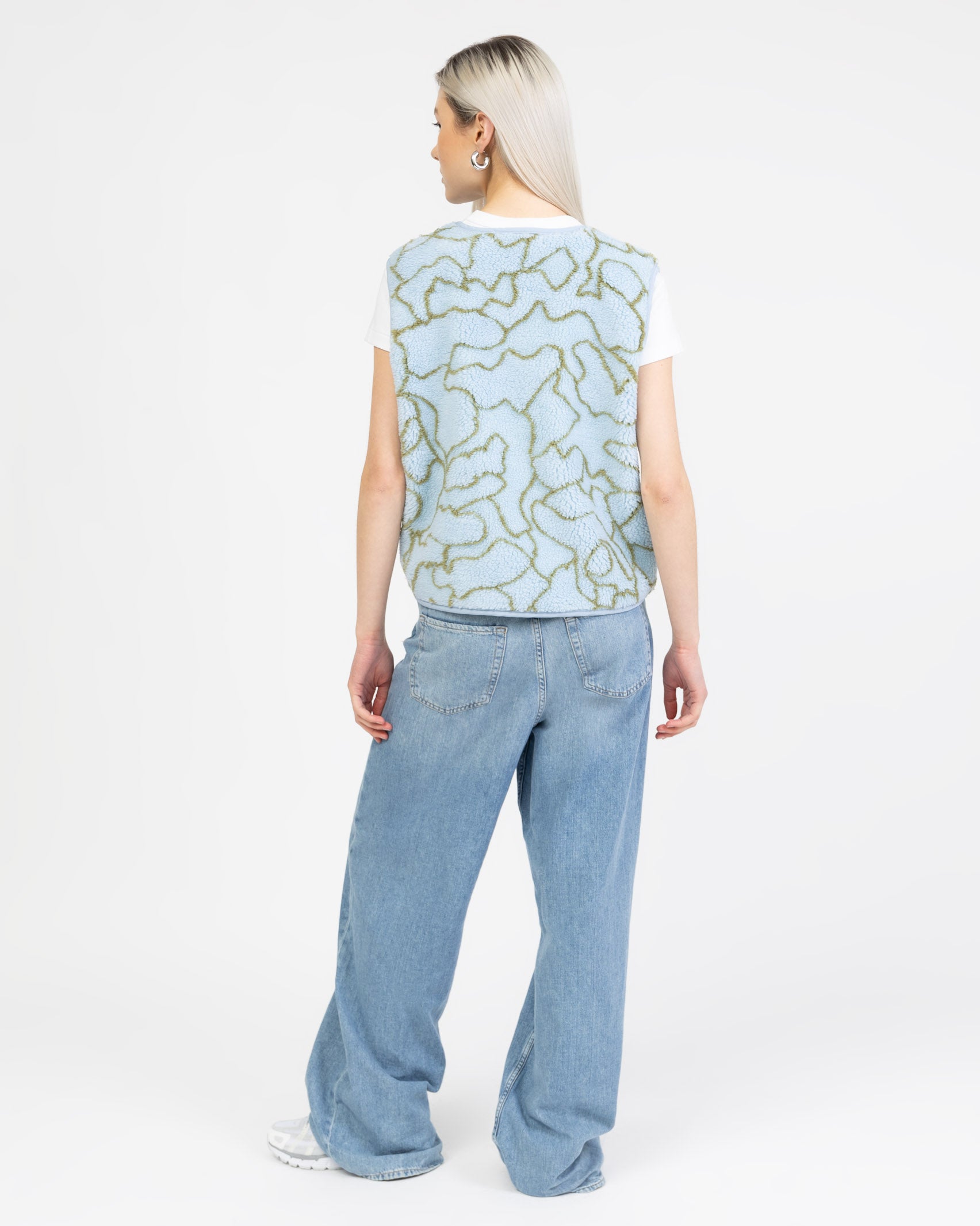 Teddyweste mit organischem Print blau