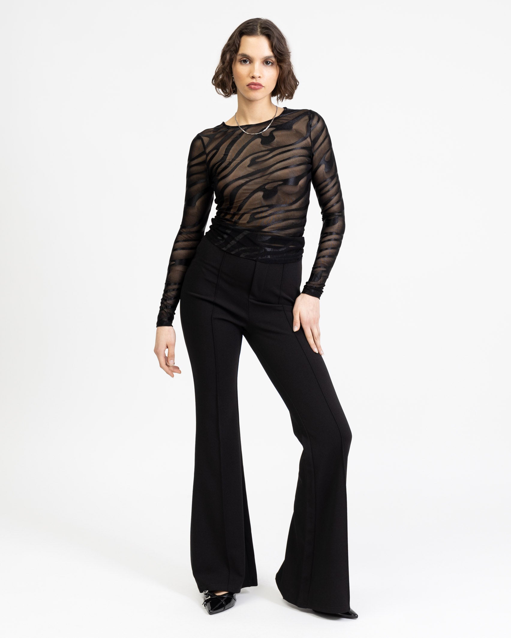 Langarmshirt aus Mesh mit Animalprint