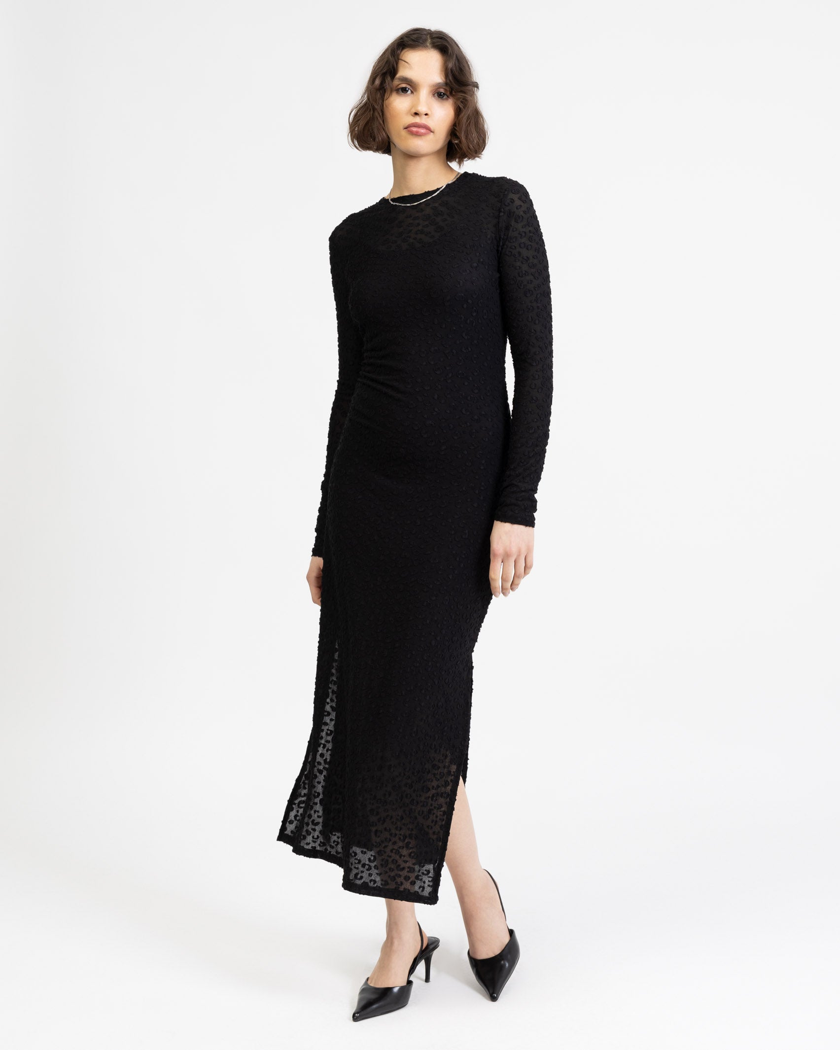 Maxikleid aus Mesh mit Animalprint