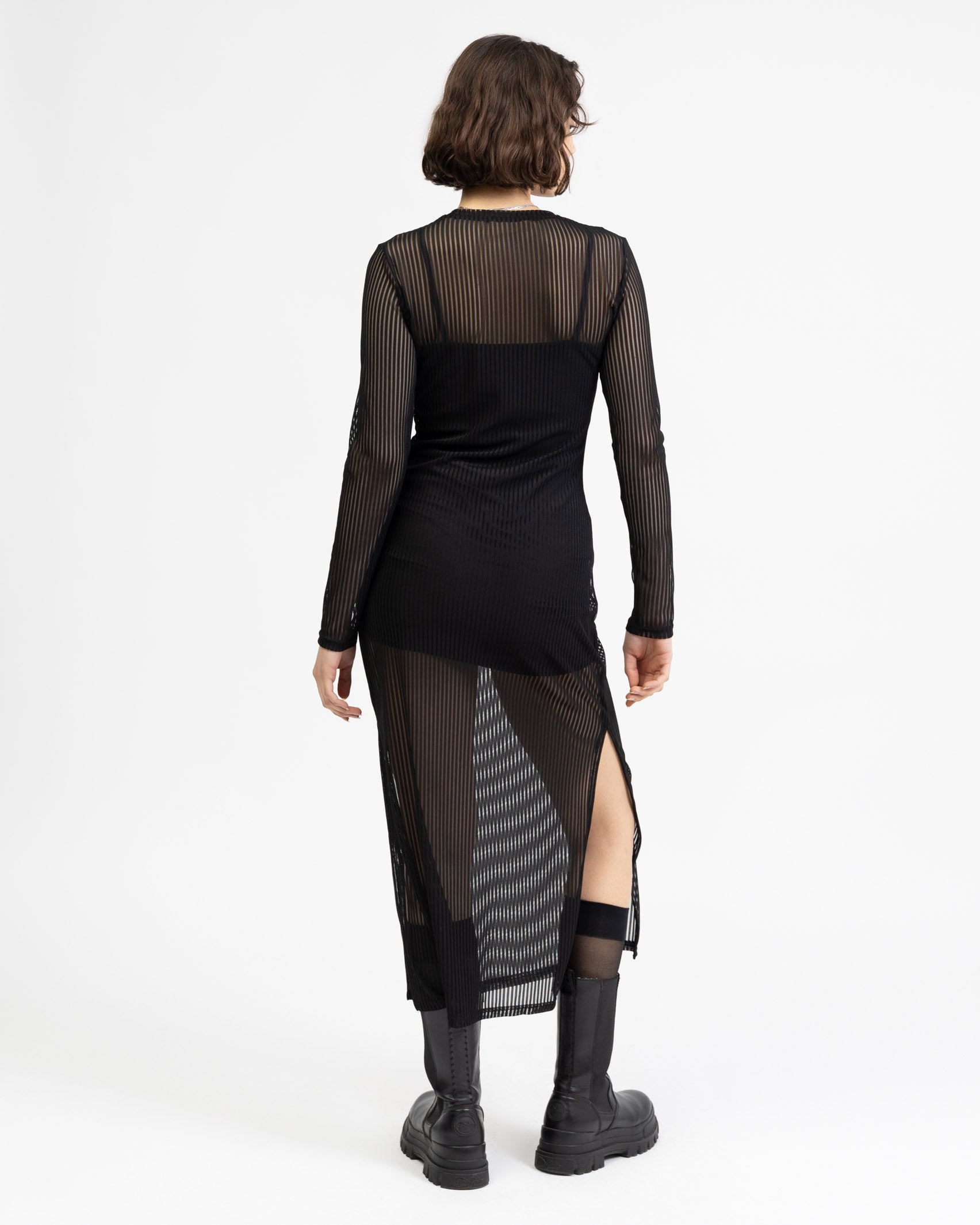 Maxikleid aus Mesh mit Streifenprint