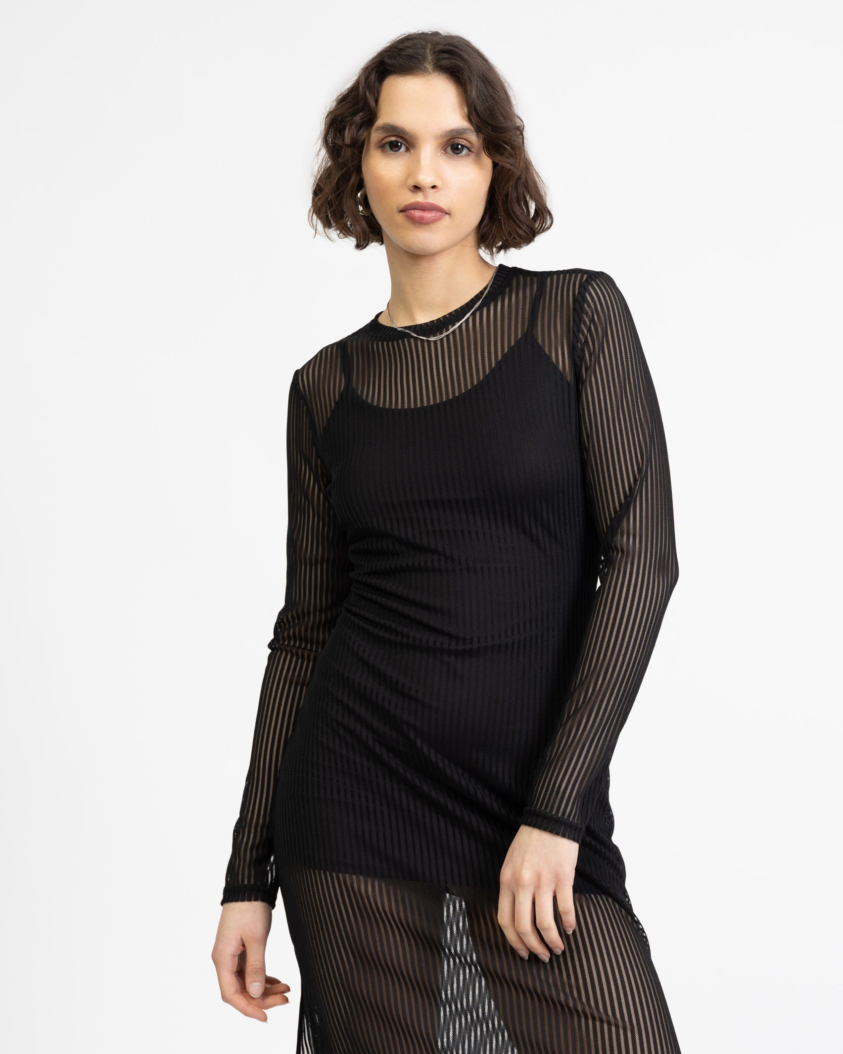 Maxikleid aus Mesh mit Streifenprint
