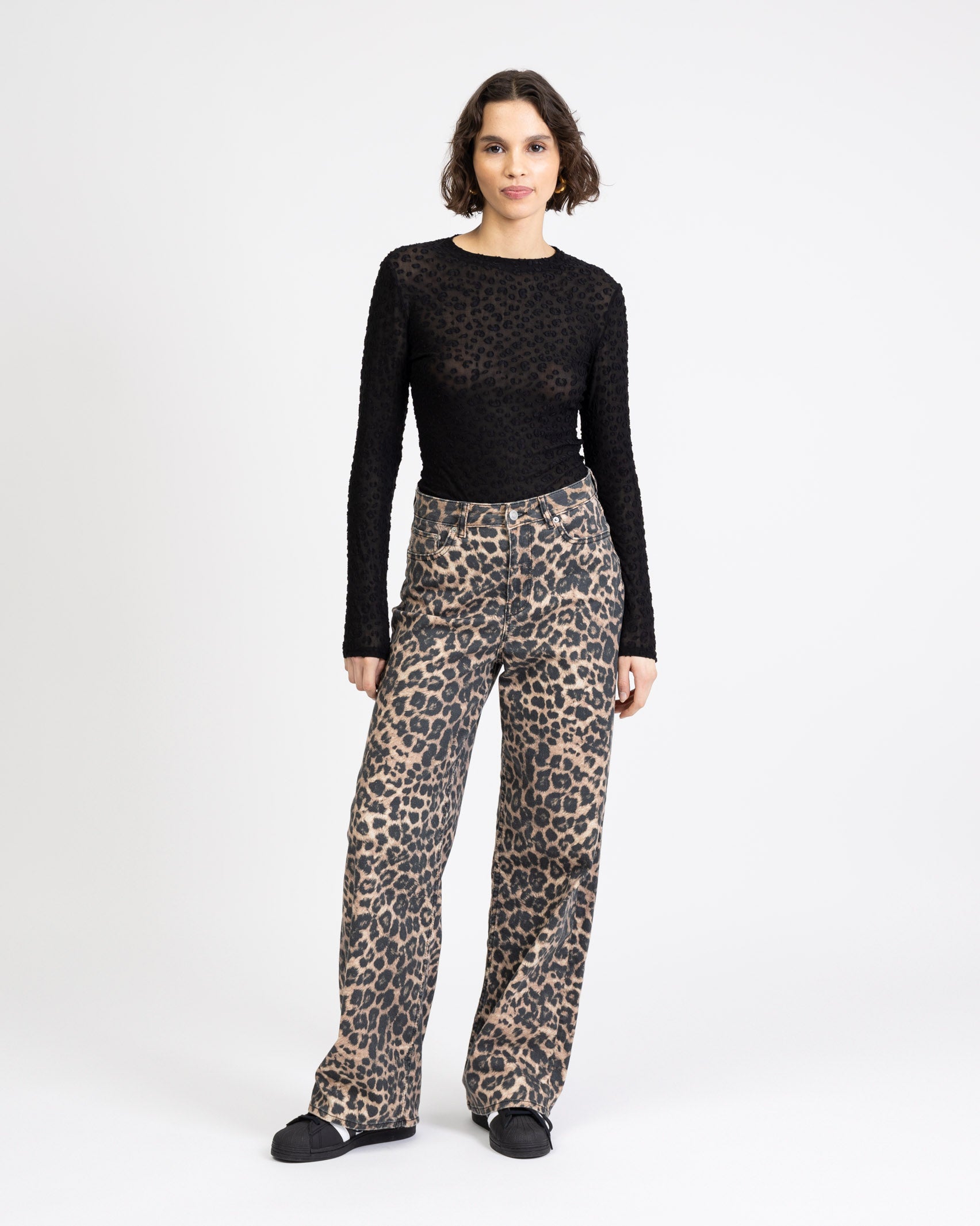 Mesh Body mit besticktem Leoprint