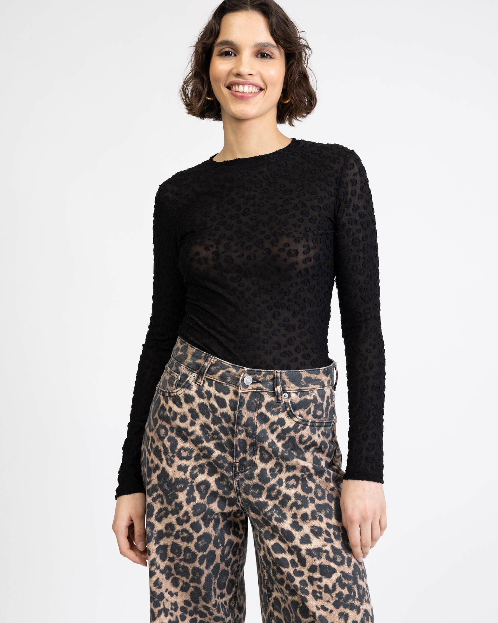 Mesh Body mit besticktem Leoprint