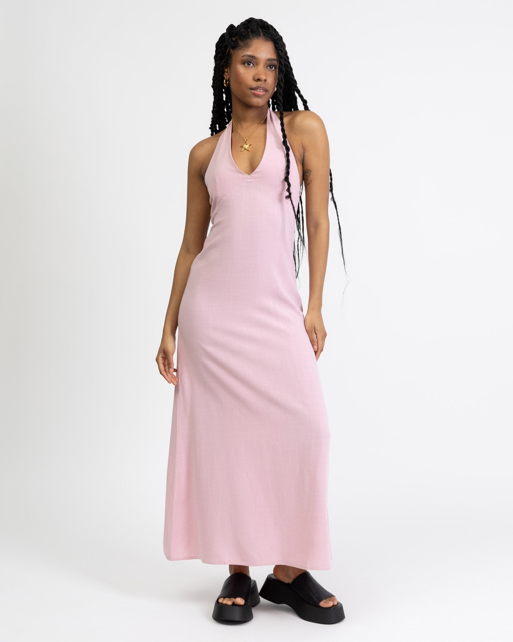 Neckholder Maxikleid aus Leinen-Mix