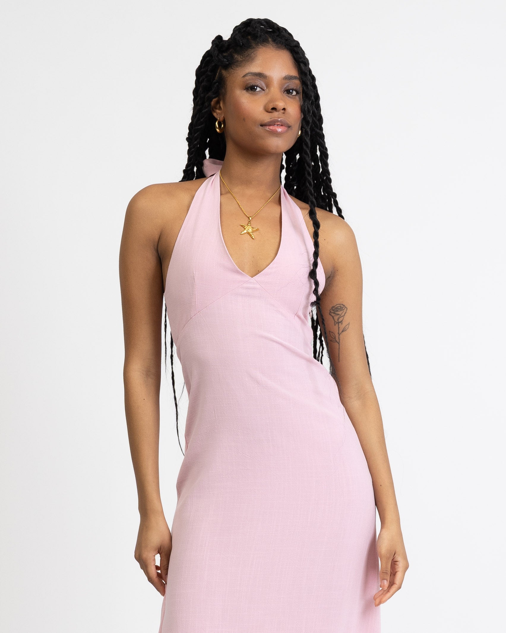 Neckholder Maxikleid aus Leinen-Mix