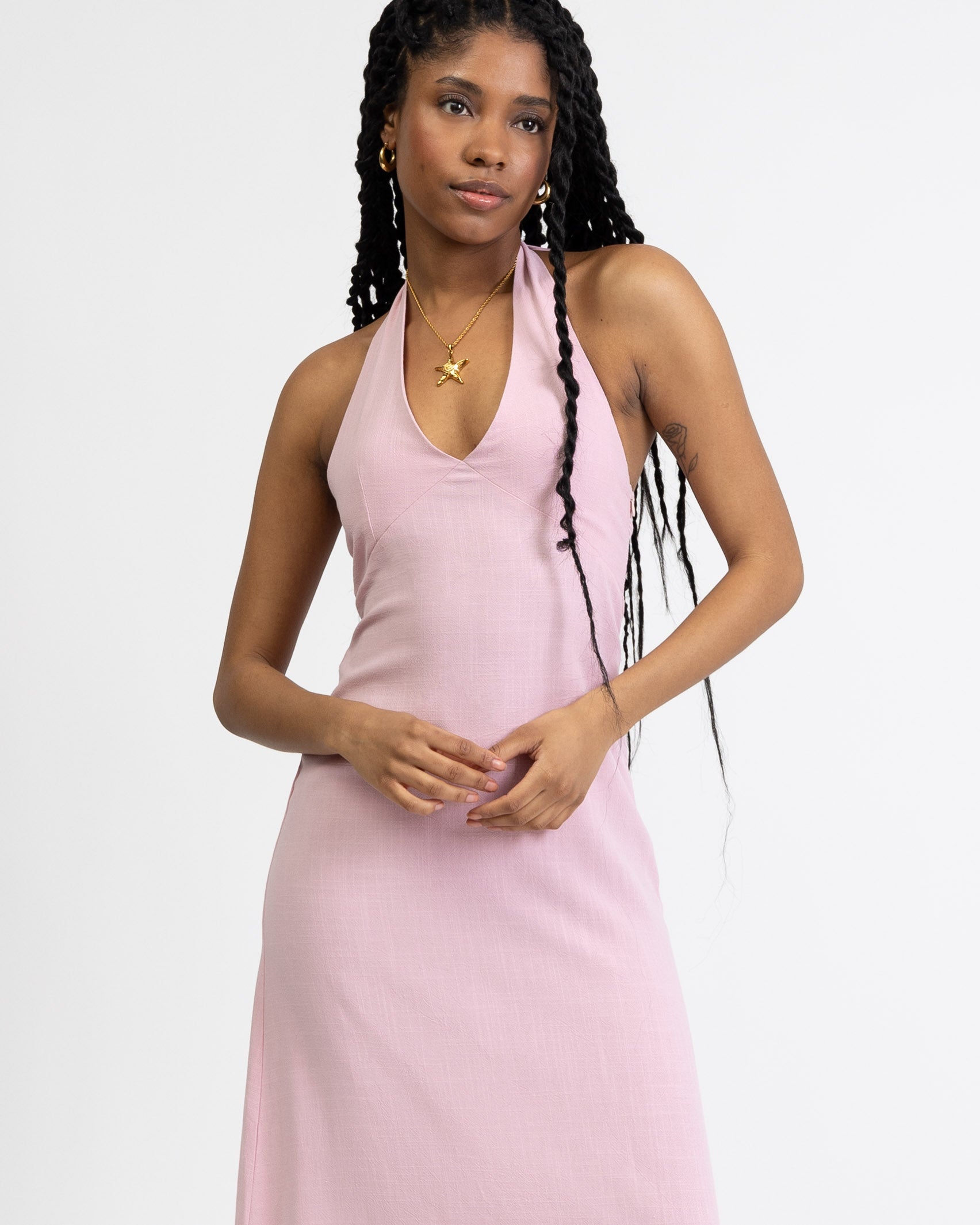 Neckholder Maxikleid aus Leinen-Mix