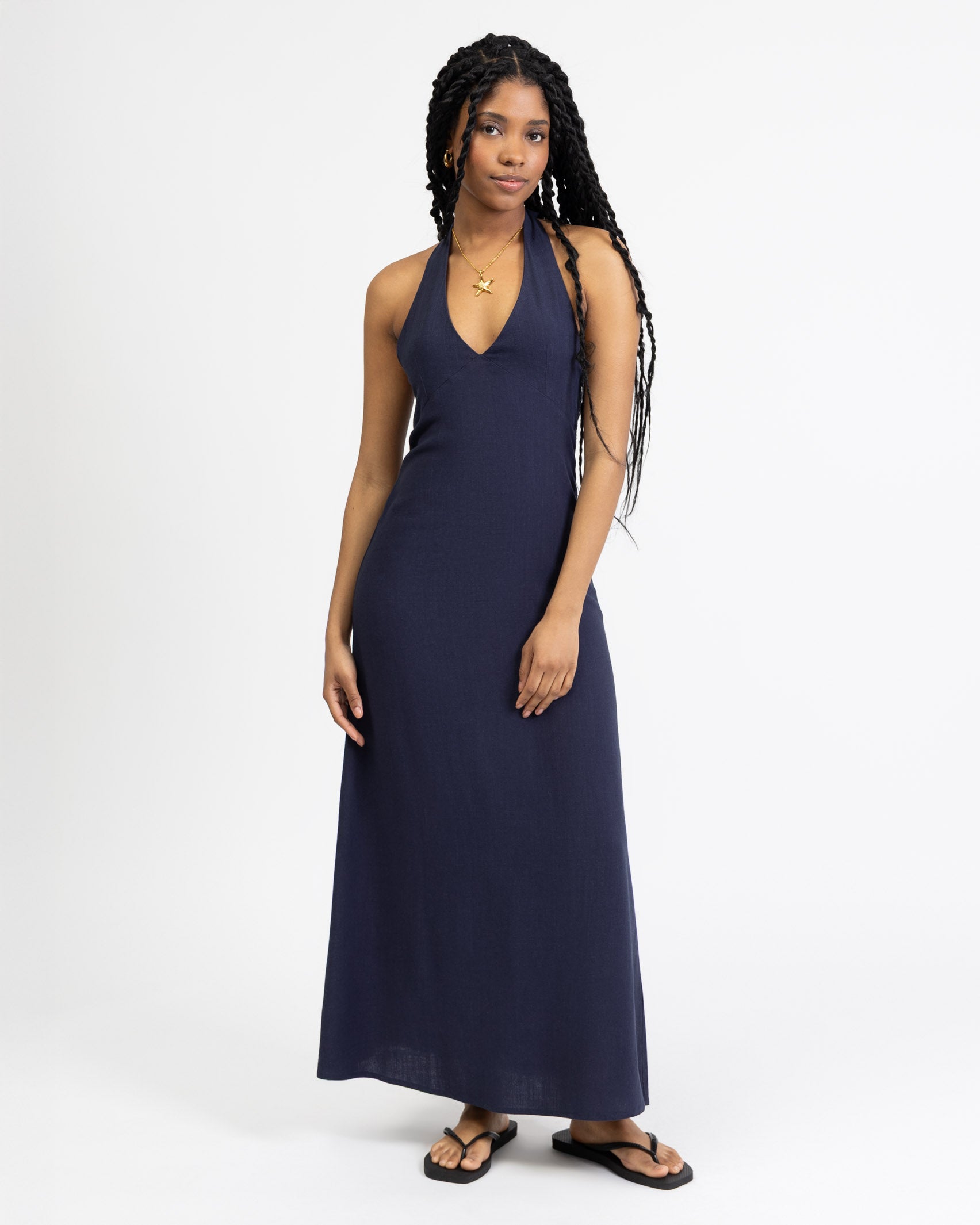 Neckholder Maxikleid aus Leinen-Mix