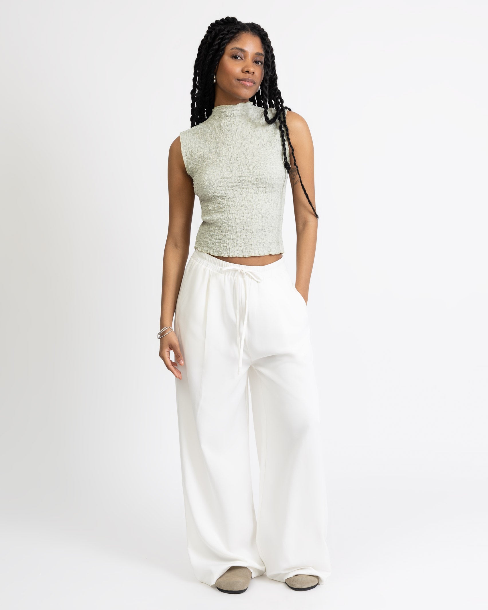 Top mit gecrinkeltem Material