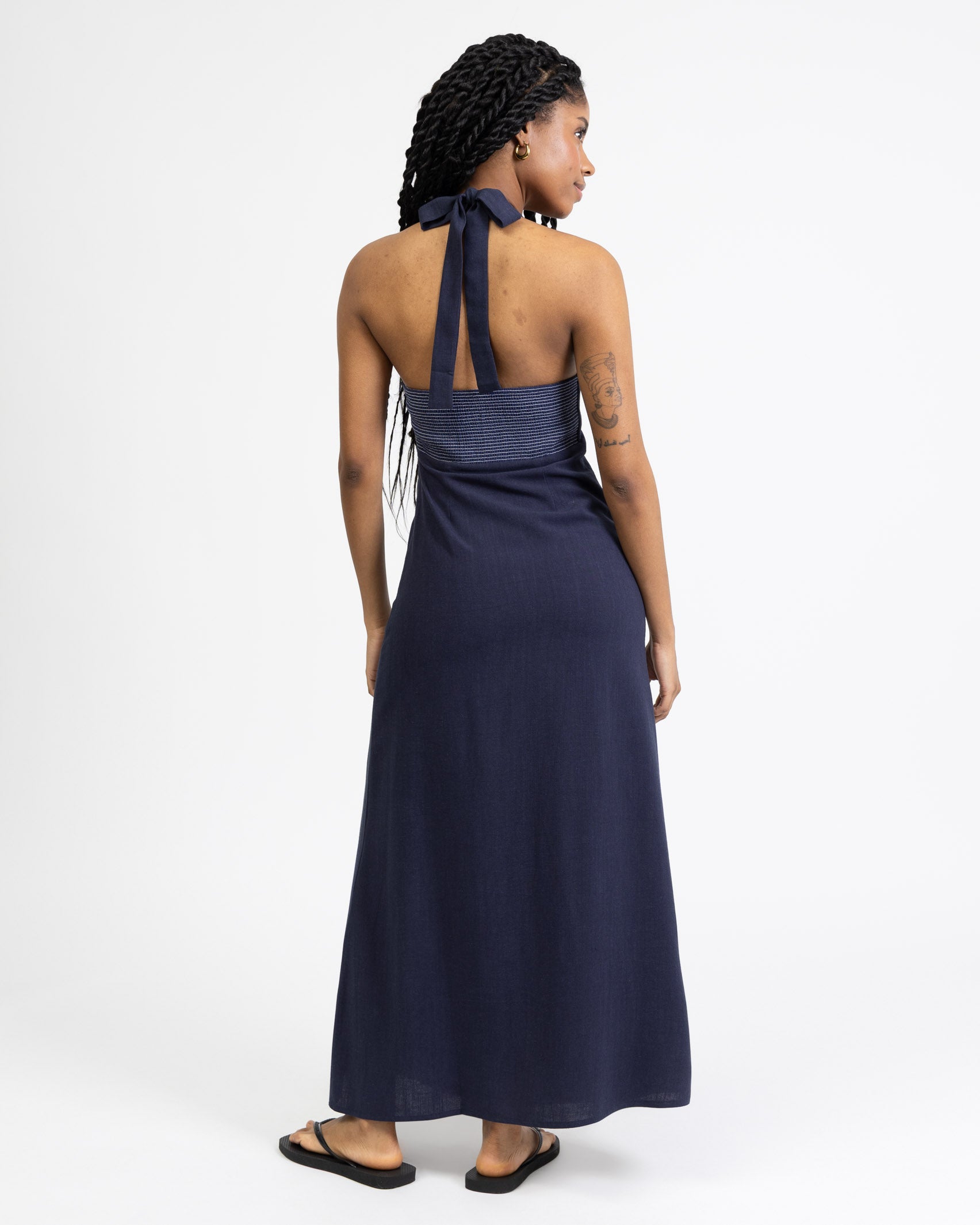 Neckholder Maxikleid aus Leinen-Mix