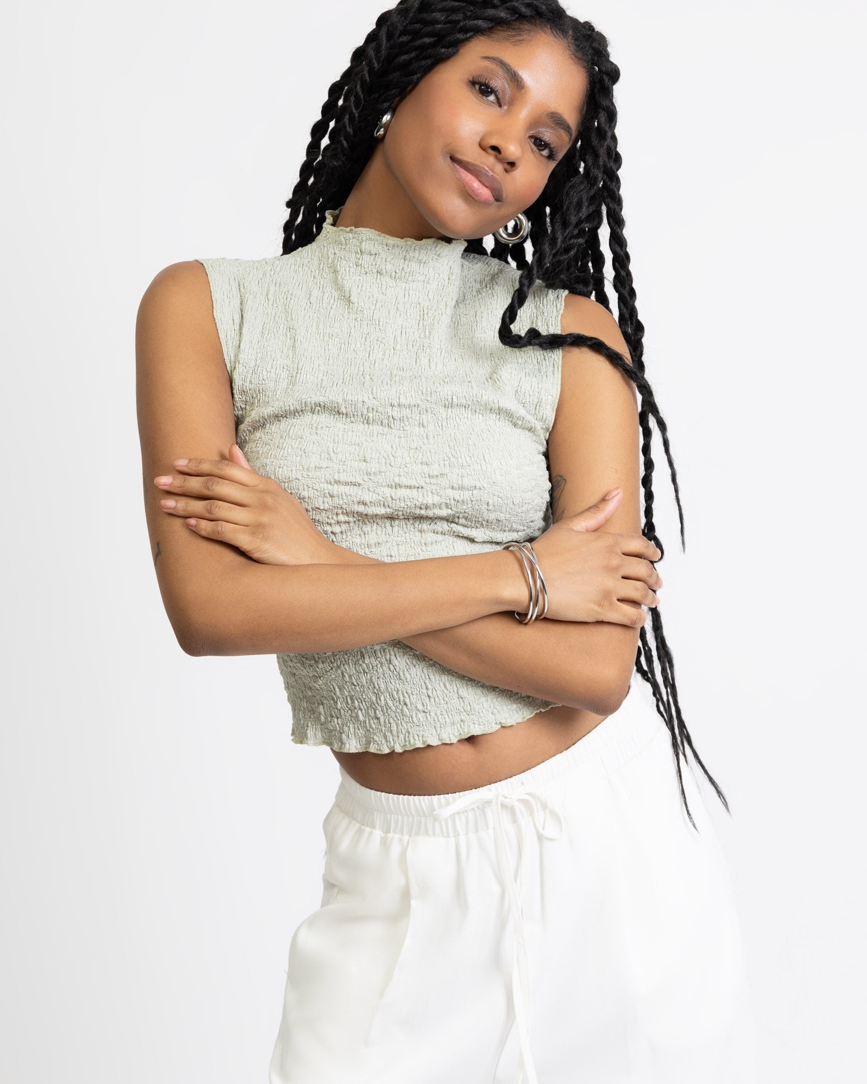 Top mit gecrinkeltem Material