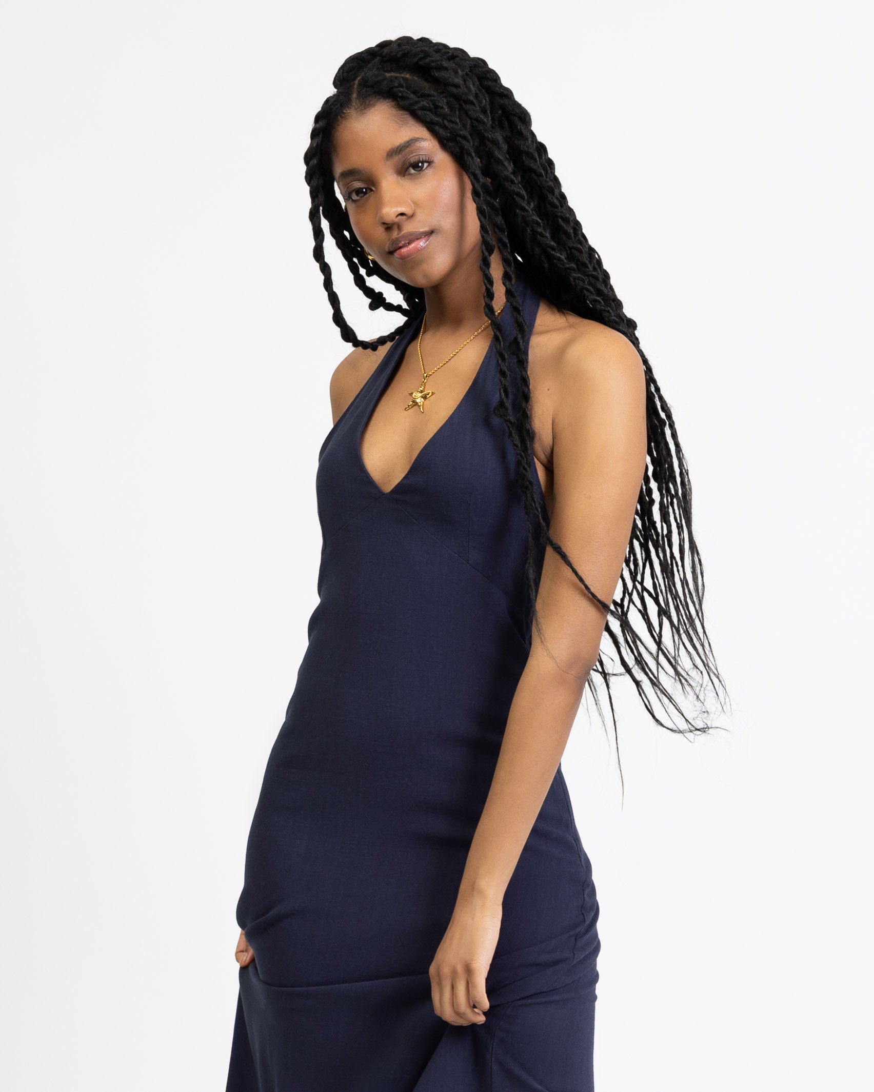 Neckholder Maxikleid aus Leinen-Mix