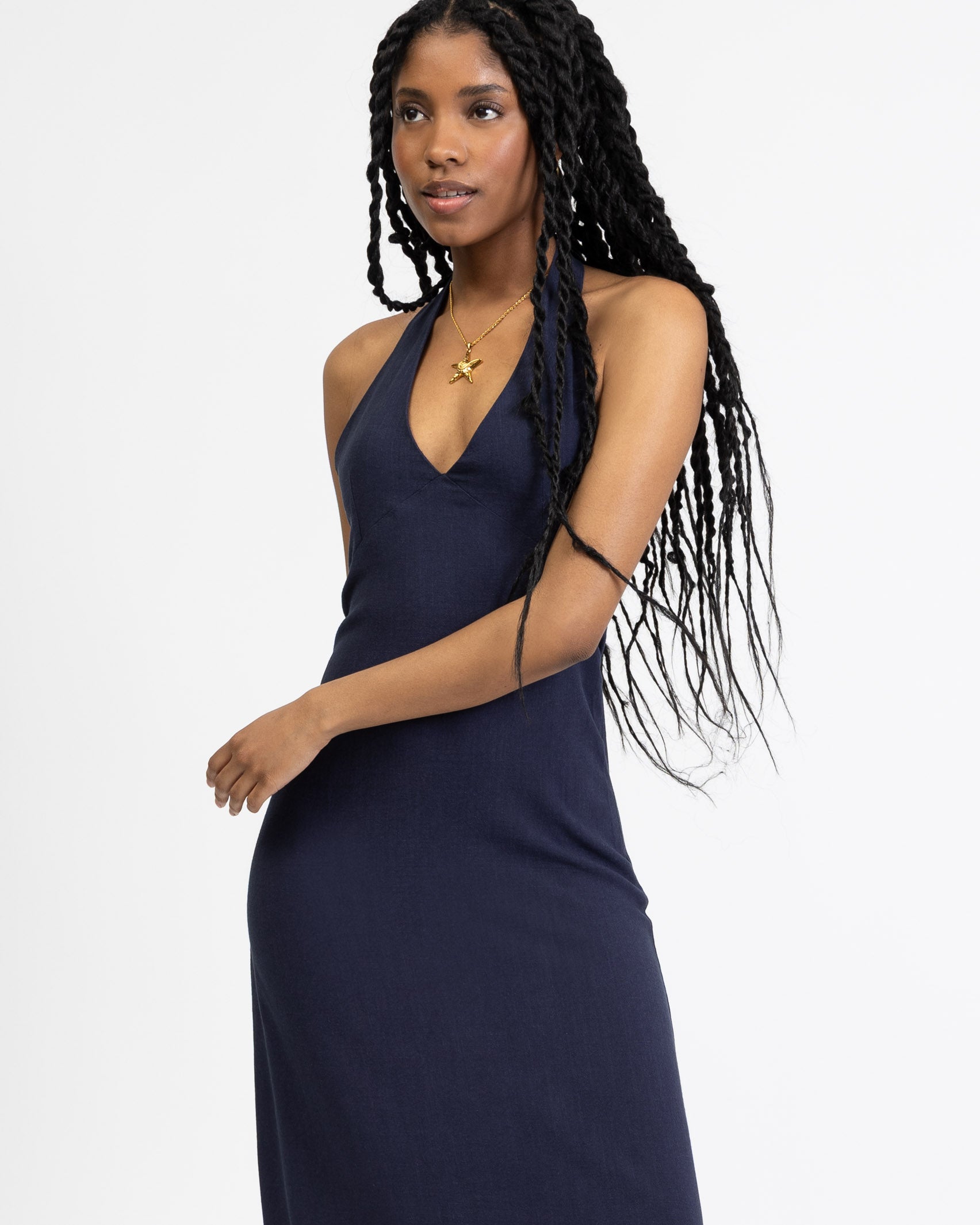 Neckholder Maxikleid aus Leinen-Mix