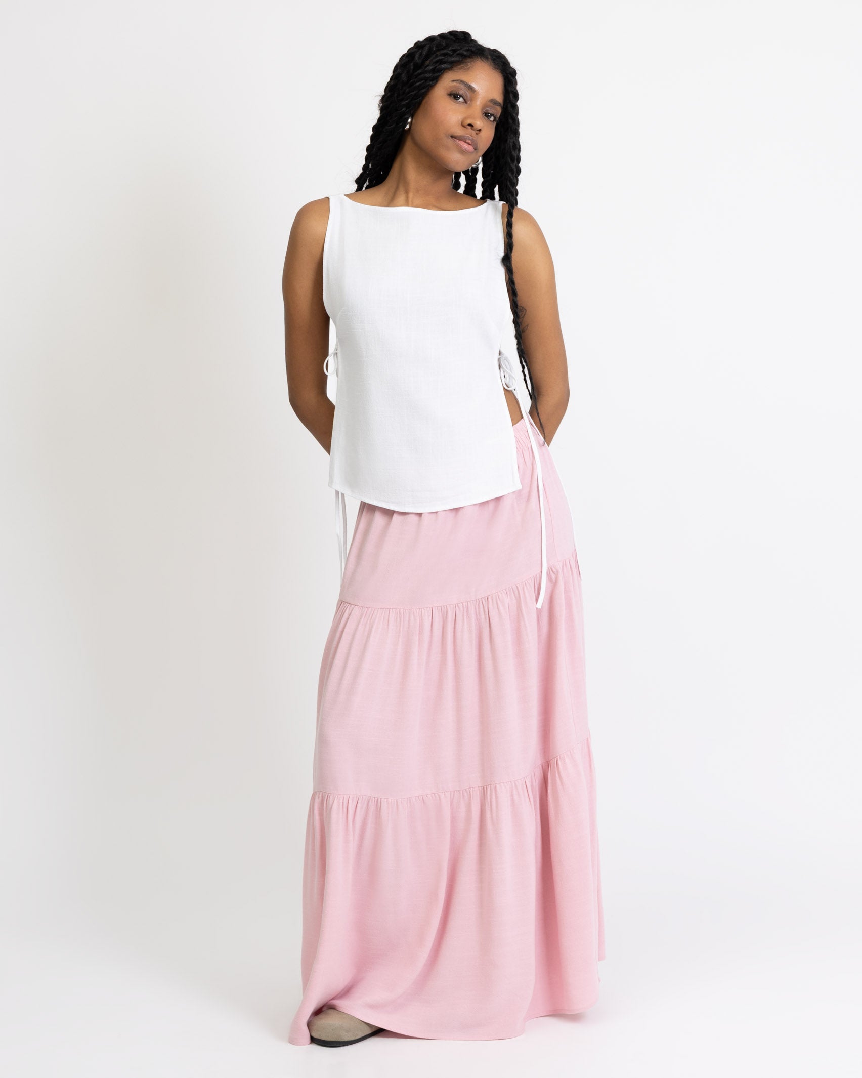 Gestufter Maxirock aus Leinen-Mix