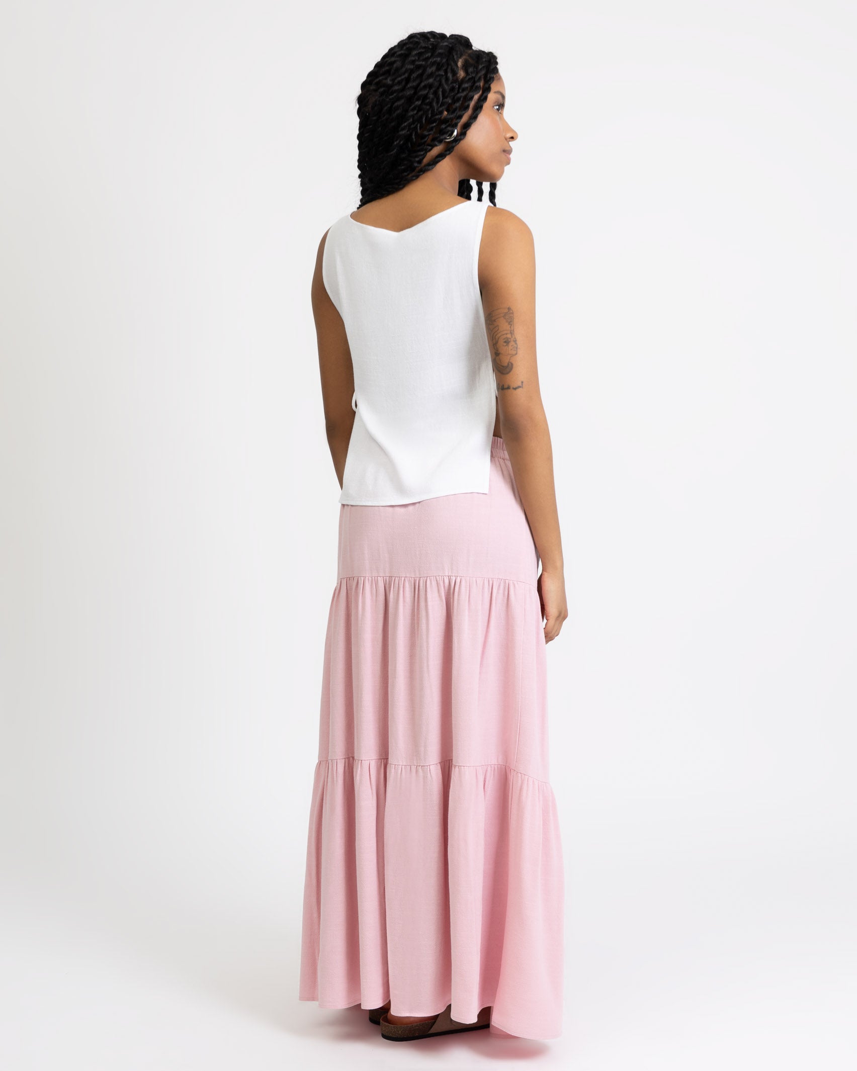 Gestufter Maxirock aus Leinen-Mix