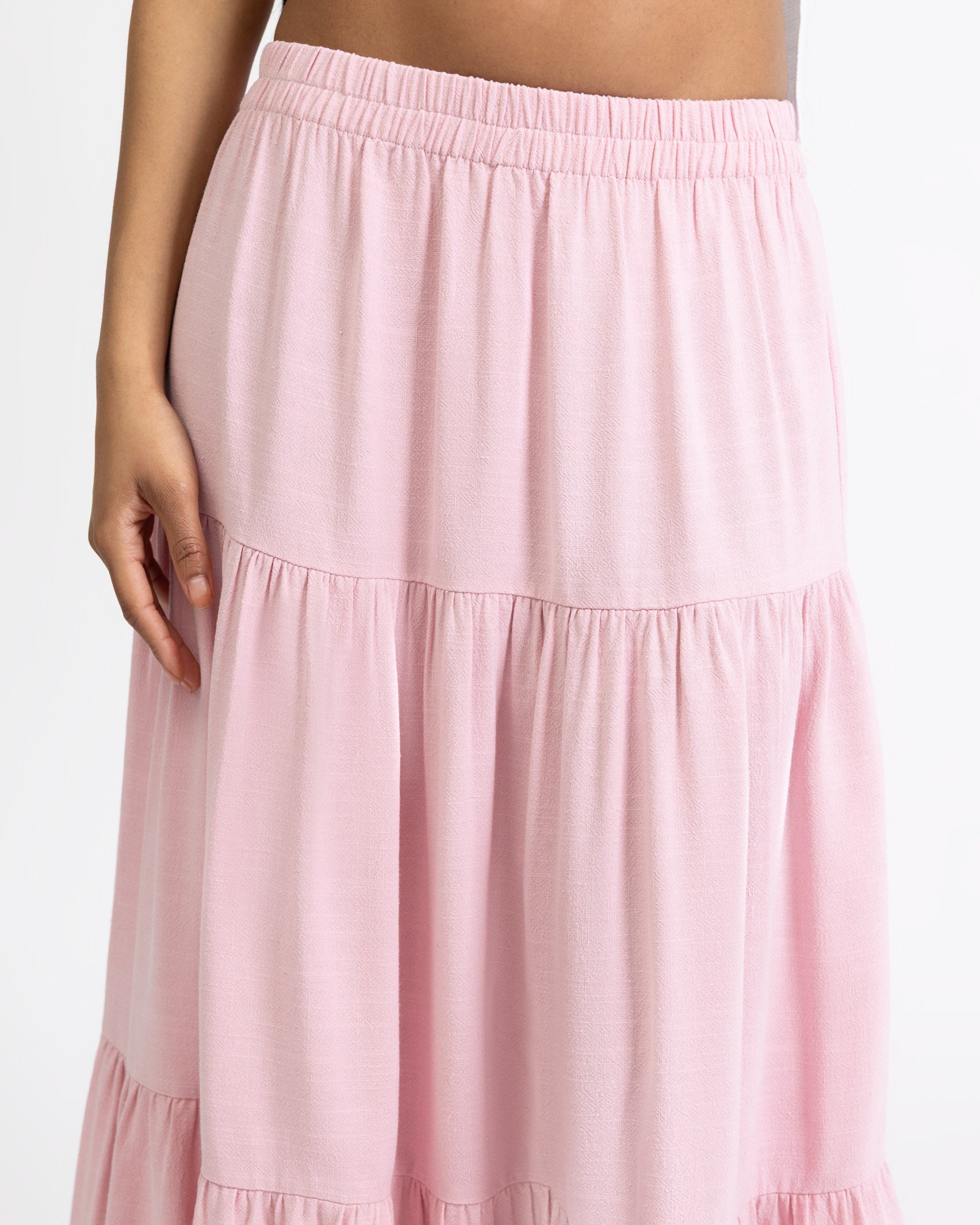 Gestufter Maxirock aus Leinen-Mix