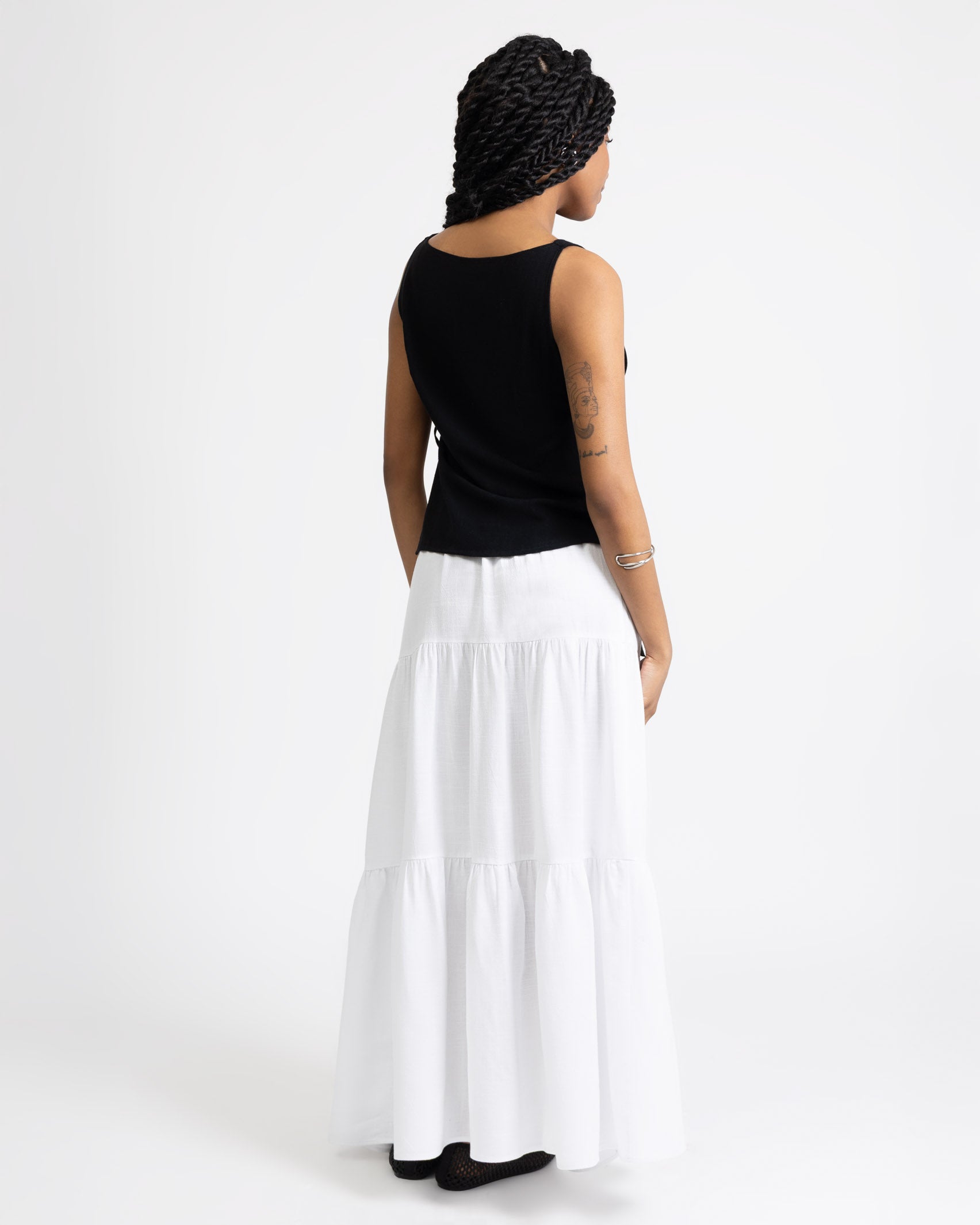 Gestufter Maxirock aus Leinen-Mix