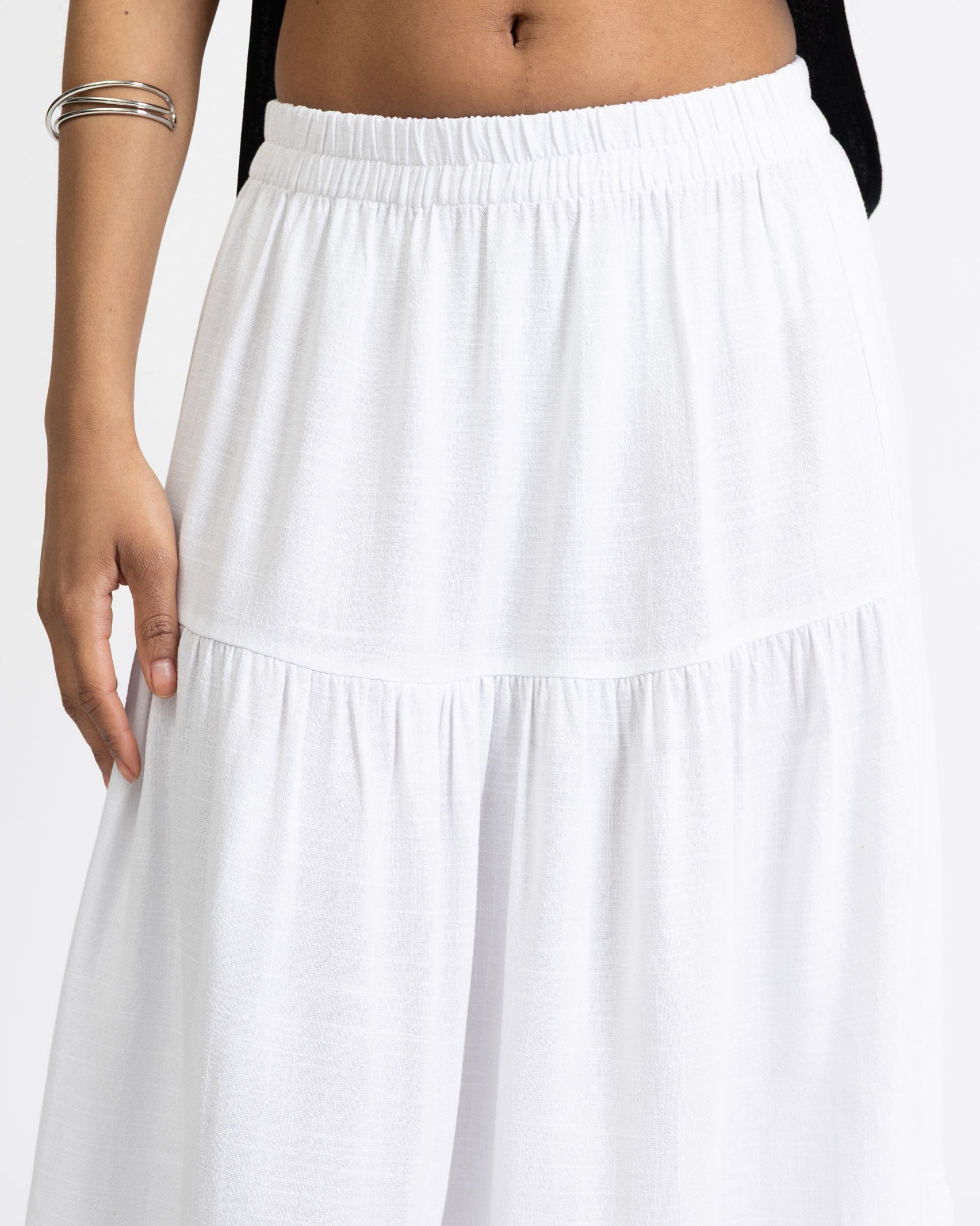 Gestufter Maxirock aus Leinen-Mix