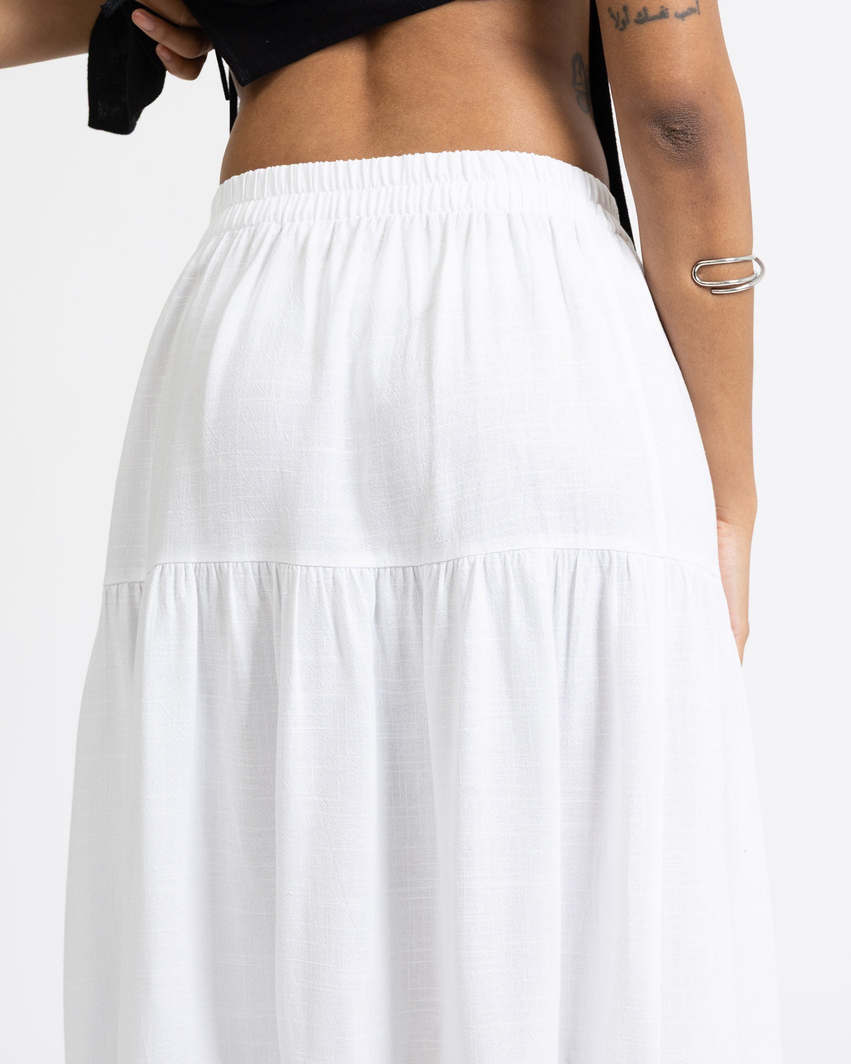 Gestufter Maxirock aus Leinen-Mix