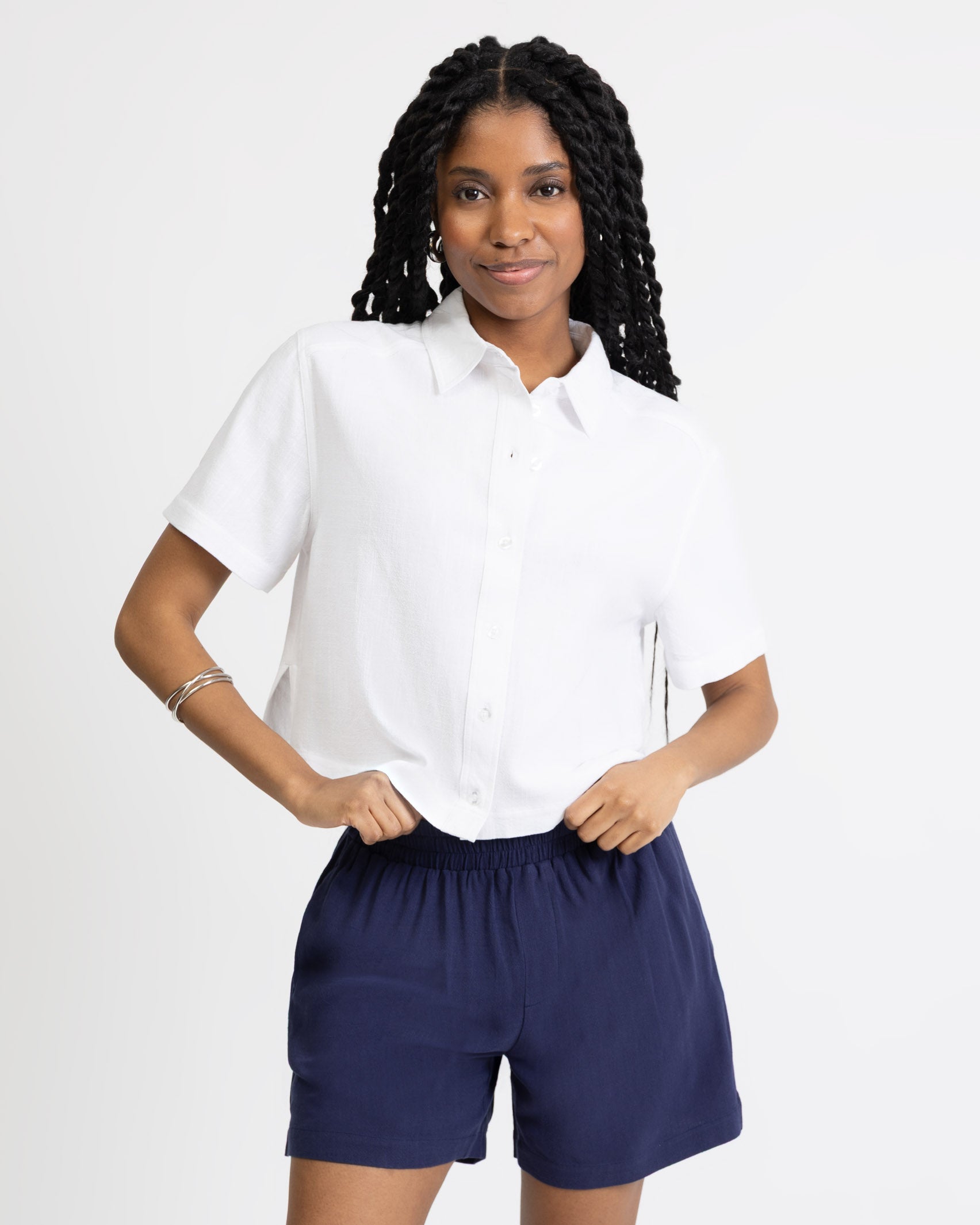 Crop Bluse aus Leinen-Mix