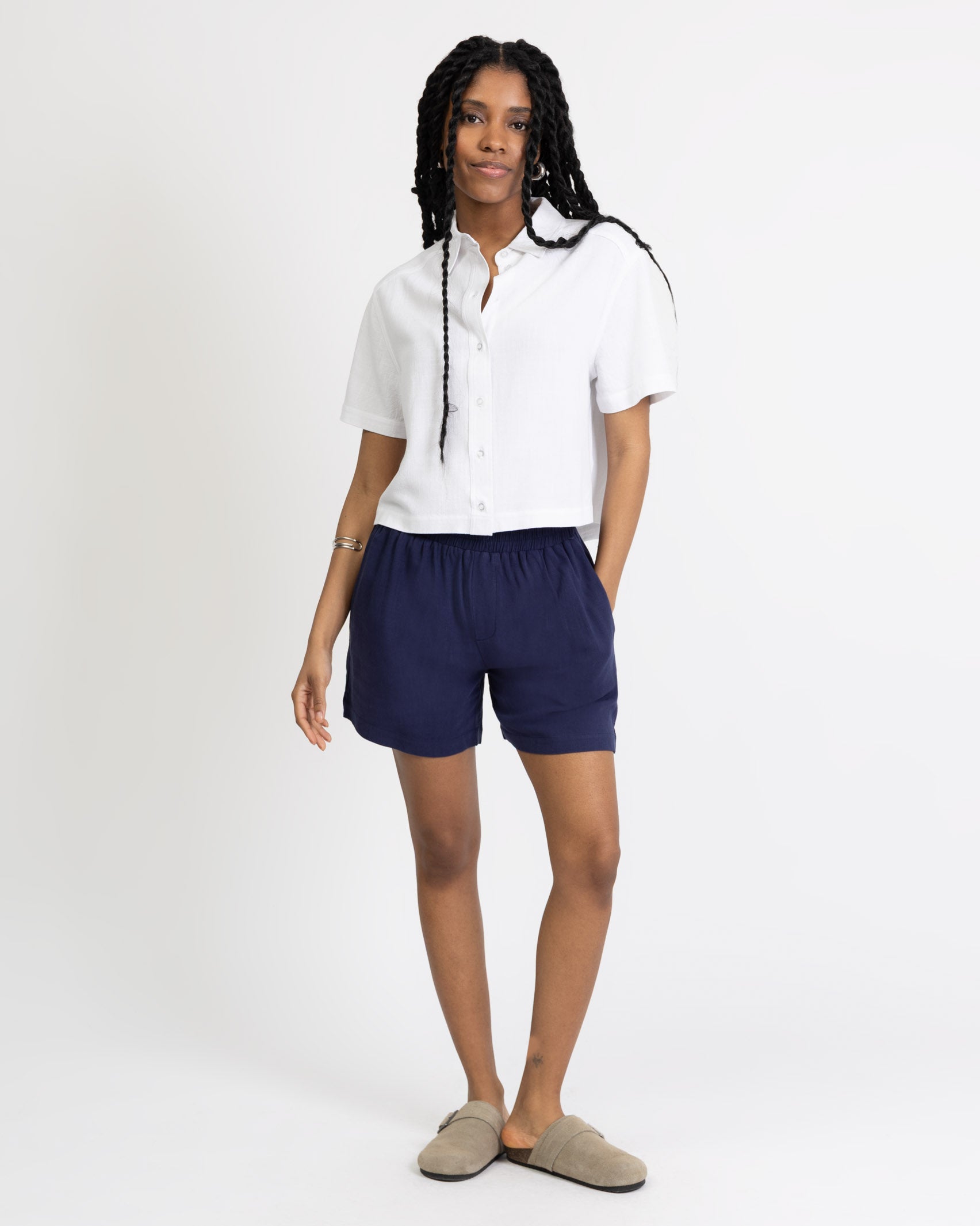 Crop Bluse aus Leinen-Mix