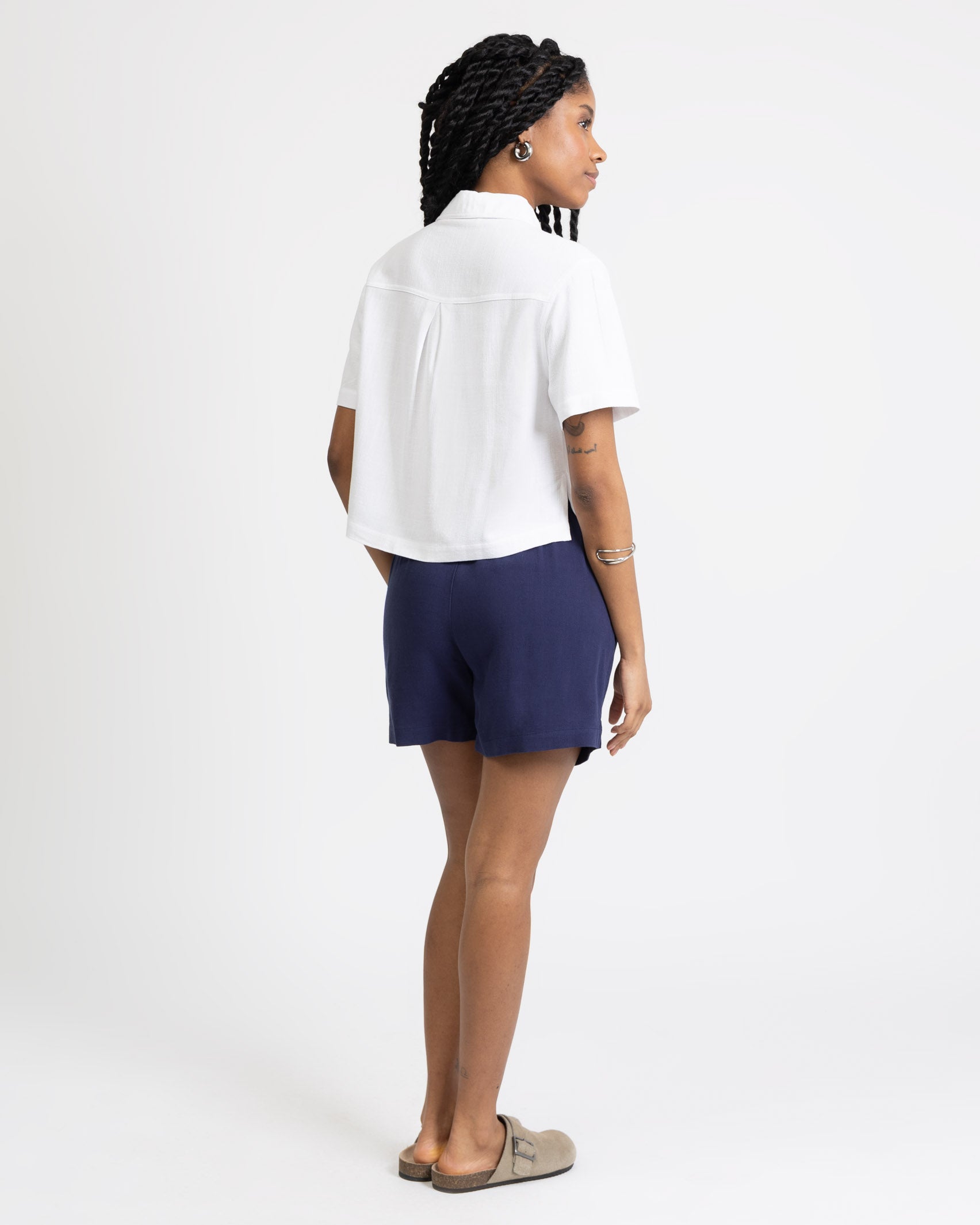 Crop Bluse aus Leinen-Mix