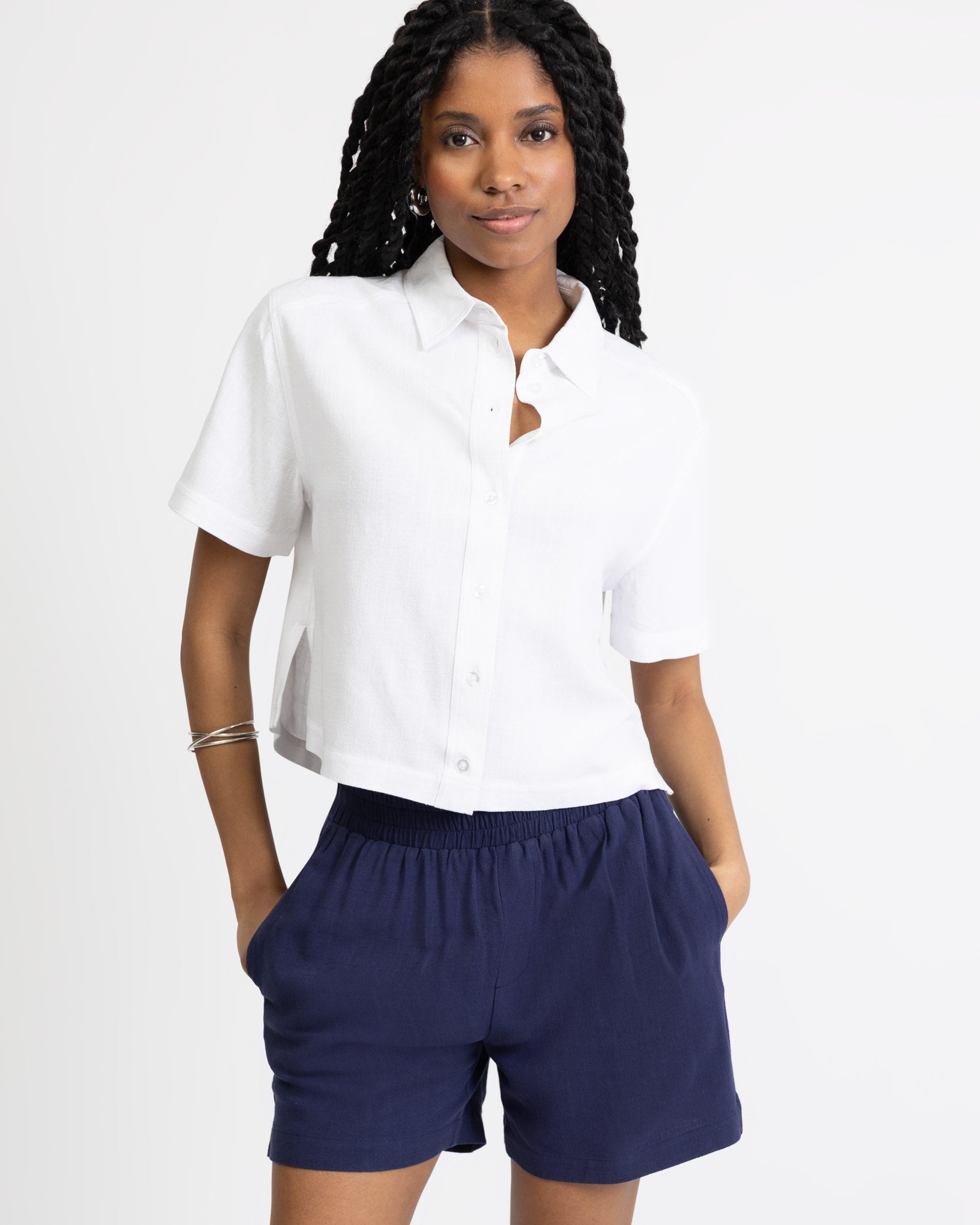 Crop Bluse aus Leinen-Mix