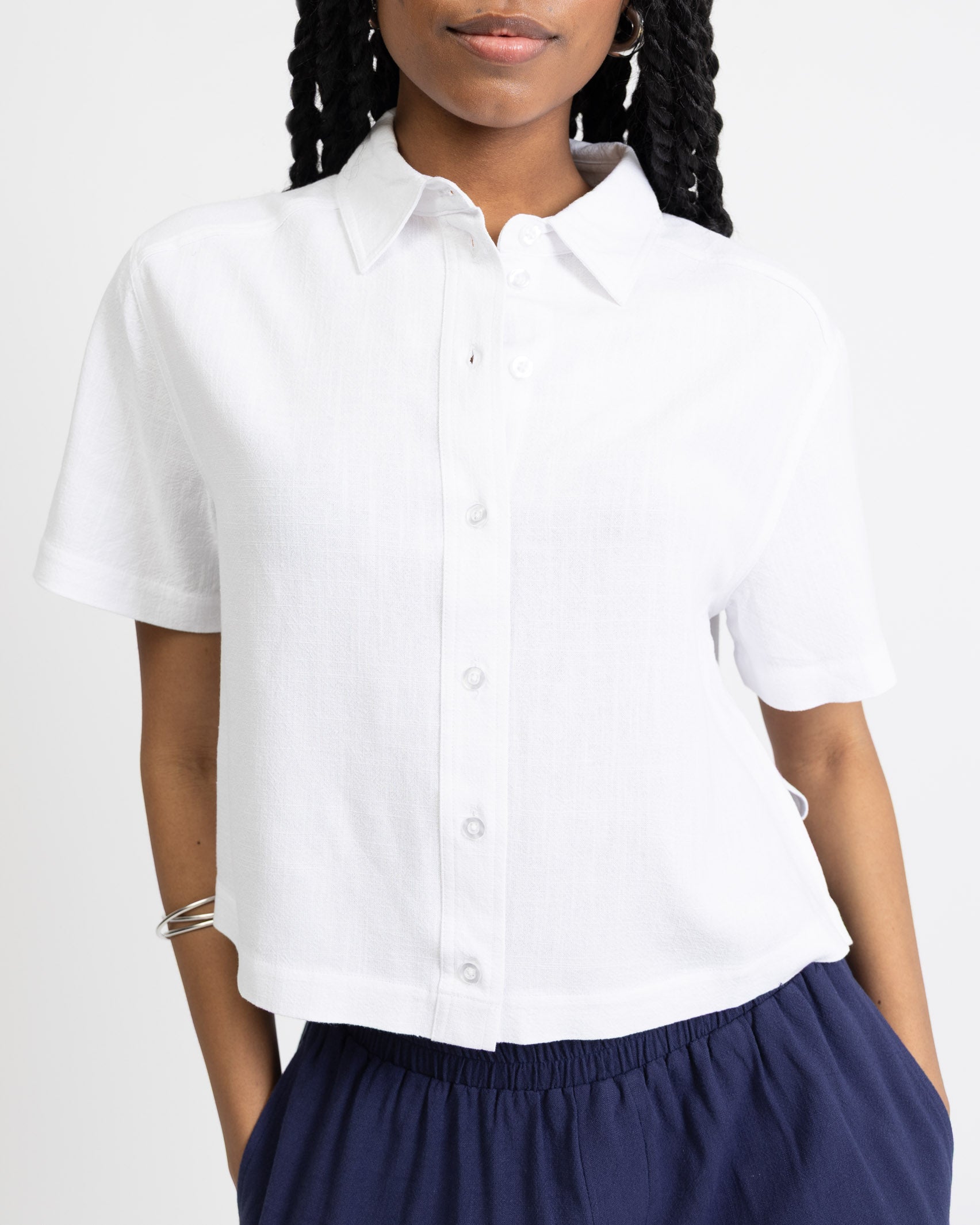 Crop Bluse aus Leinen-Mix