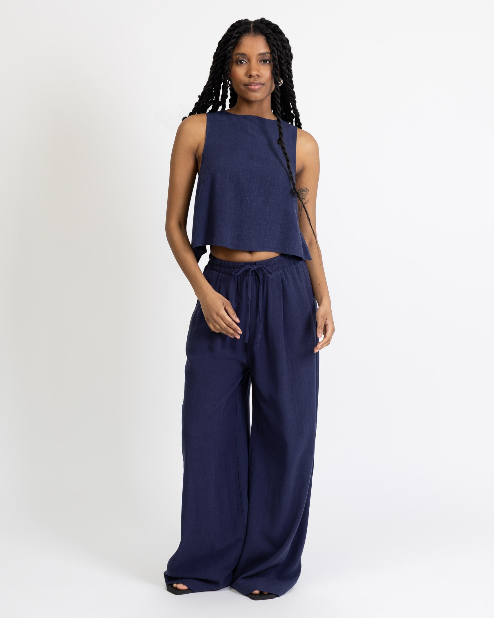 High-Waist Stoffhose aus Leinen-Mix