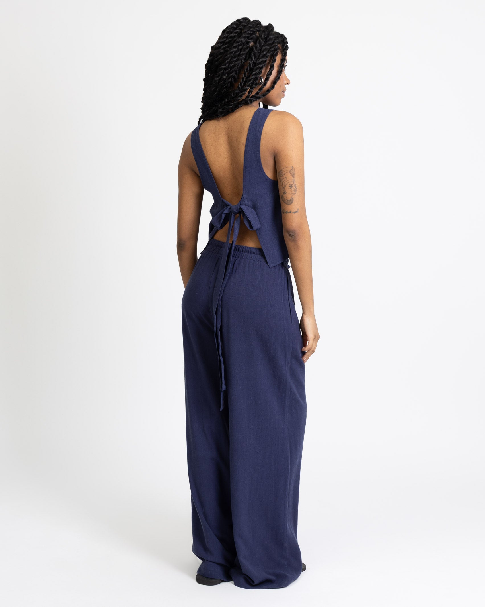 High-Waist Stoffhose aus Leinen-Mix