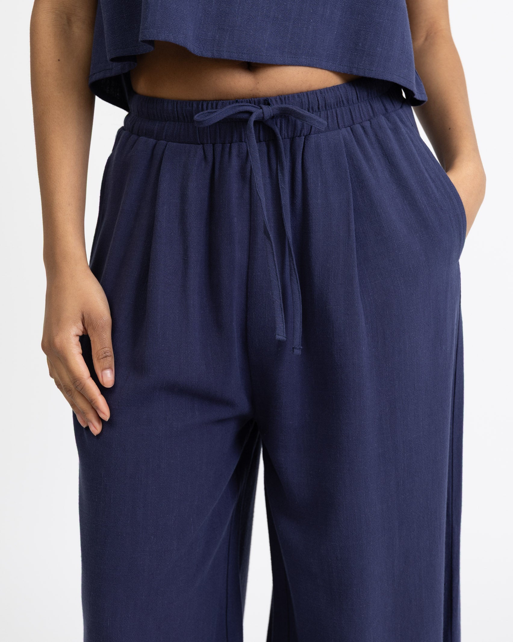 High-Waist Stoffhose aus Leinen-Mix