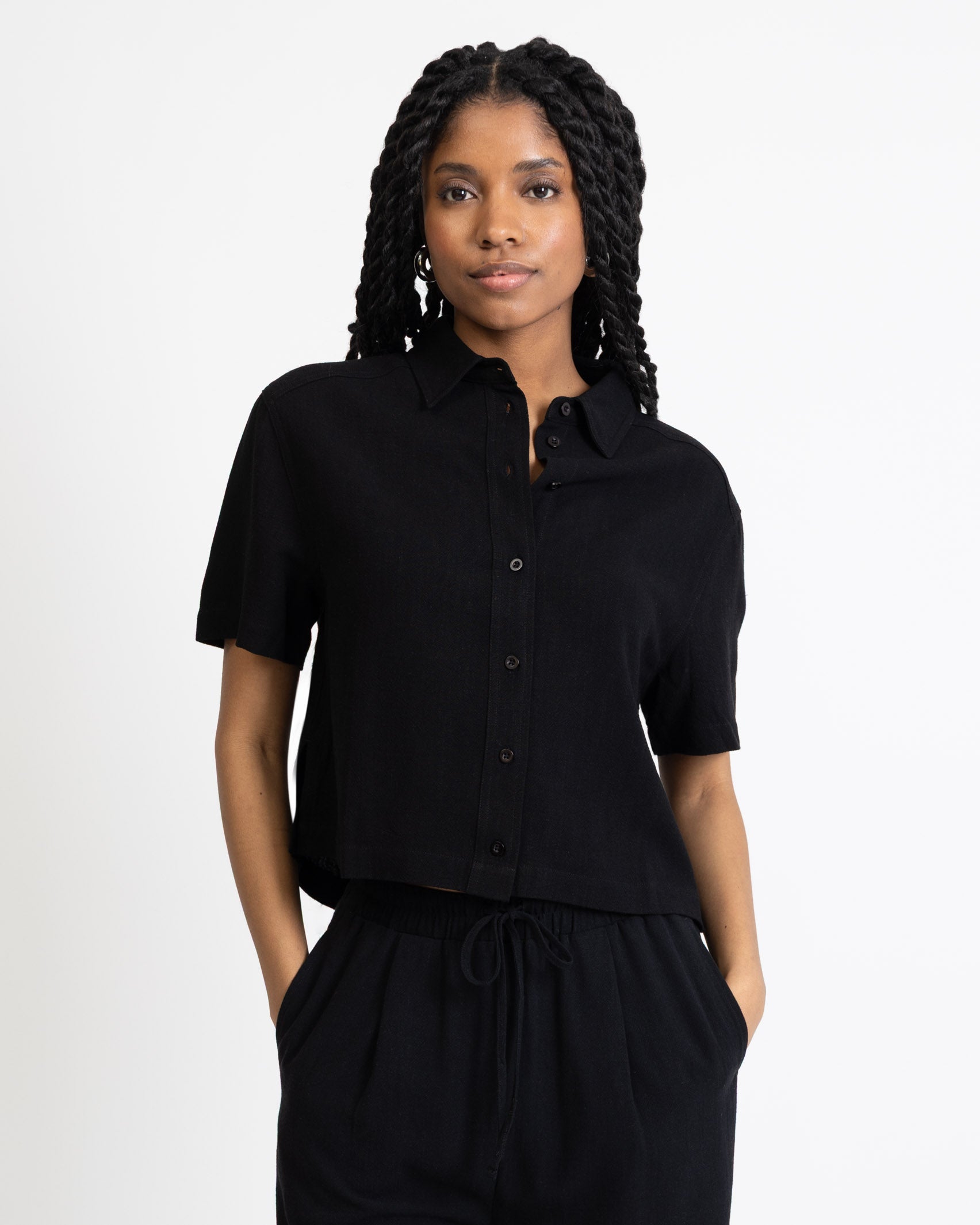 Crop Bluse aus Leinen-Mix